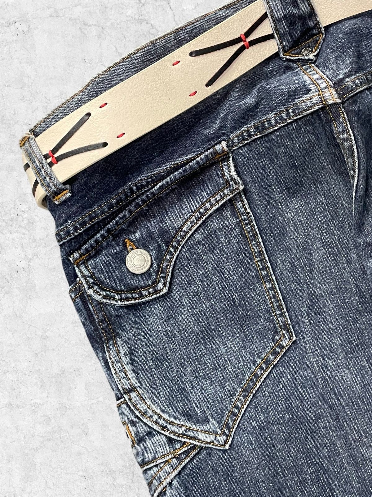 If Six Was Nine × In The Attic × Le Grande Bleu (L.G.B.) Real Cloth Japan Flared Poems Laces Denim With Leather Belt Size US 34 / EU 50 - 9 Thumbnail