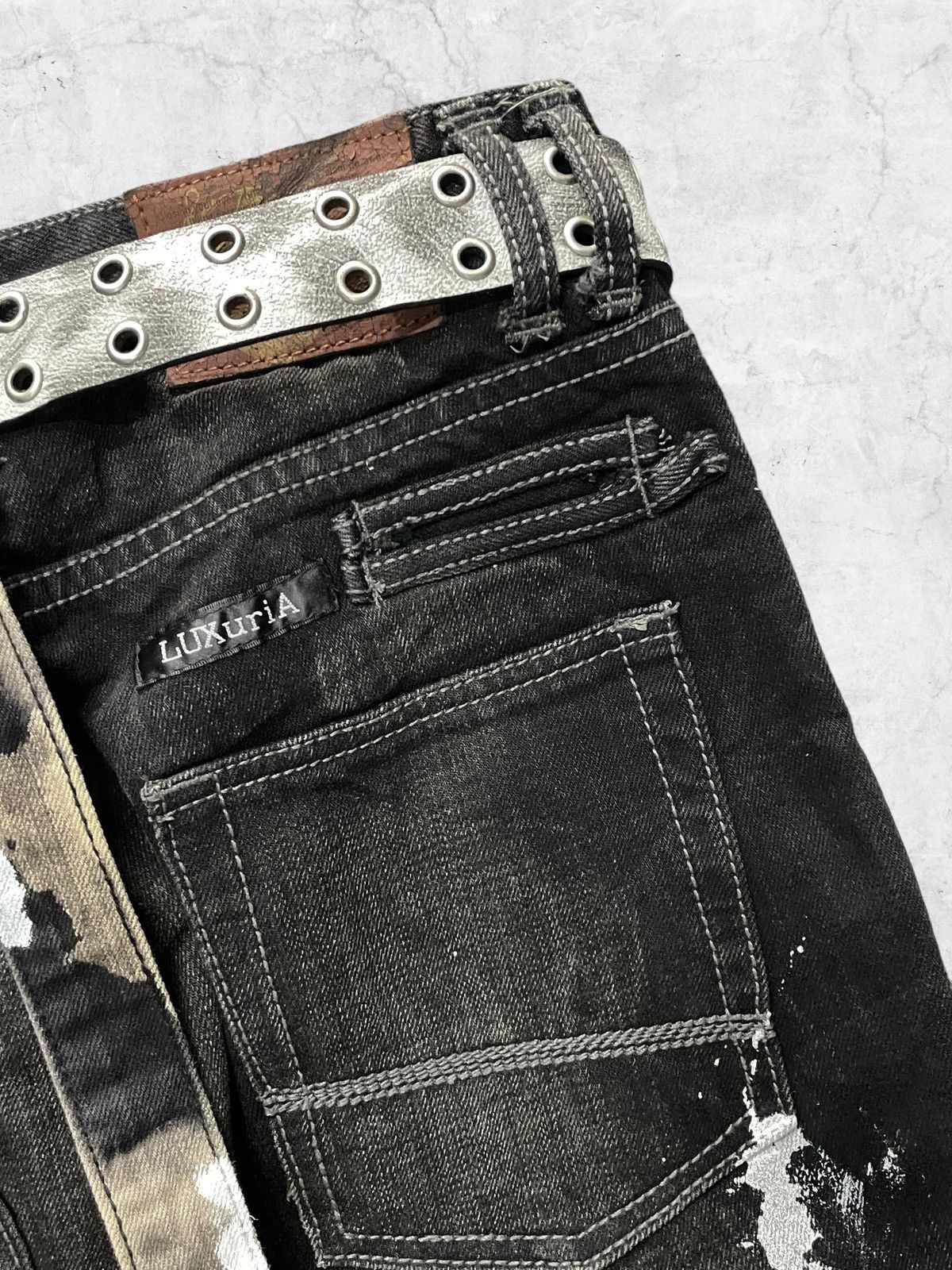 Designer × If Six Was Nine × Le Grande Bleu (L.G.B.) Designer Luxuria Japan Flared Claw Mark Jeans With Belt Size US 30 / EU 46 - 11 Thumbnail