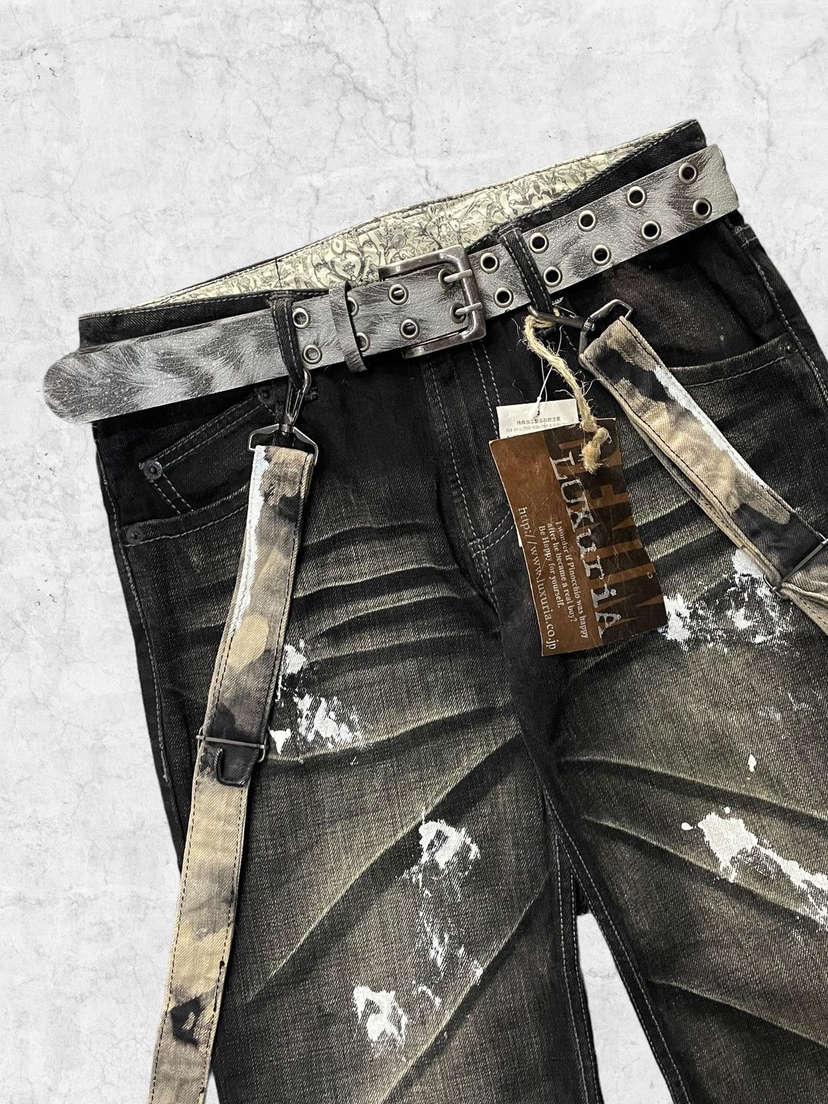 Designer × If Six Was Nine × Le Grande Bleu (L.G.B.) Designer Luxuria Japan Flared Claw Mark Jeans With Belt Size US 30 / EU 46 - 4 Thumbnail