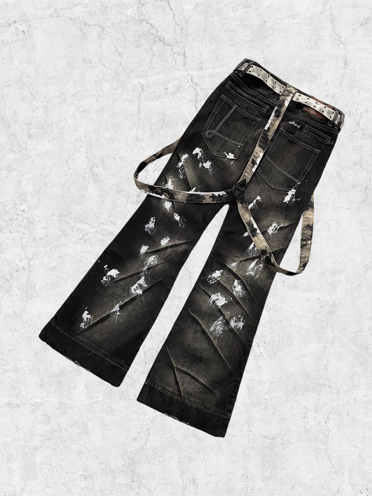 Designer × If Six Was Nine × Le Grande Bleu (L.G.B.) Designer Luxuria Japan Flared Claw Mark Jeans With Belt Size US 30 / EU 46 - 8 Thumbnail