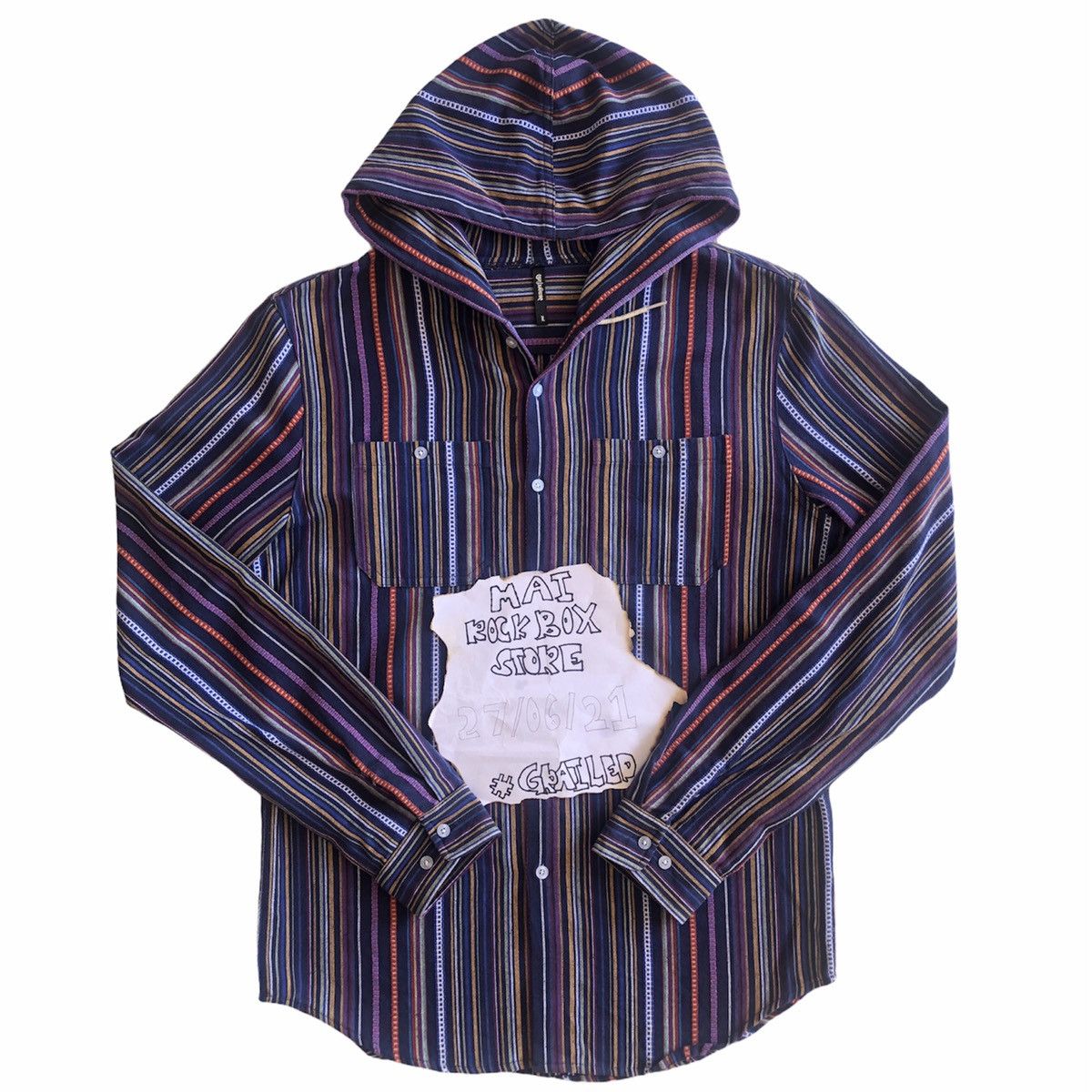 Flannel Hoodie Button Up Striped Mulitcolor