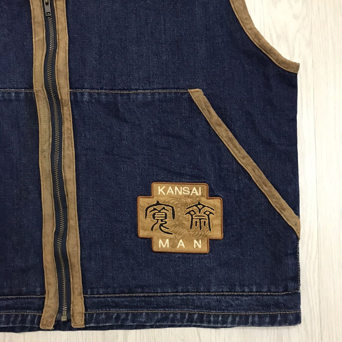 Japanese Brand × Kansai Yamamoto × Vintage Vintage Kansai Yamamoto Denim Leather Vest Size US L / EU 52-54 / 3 - 5 Thumbnail