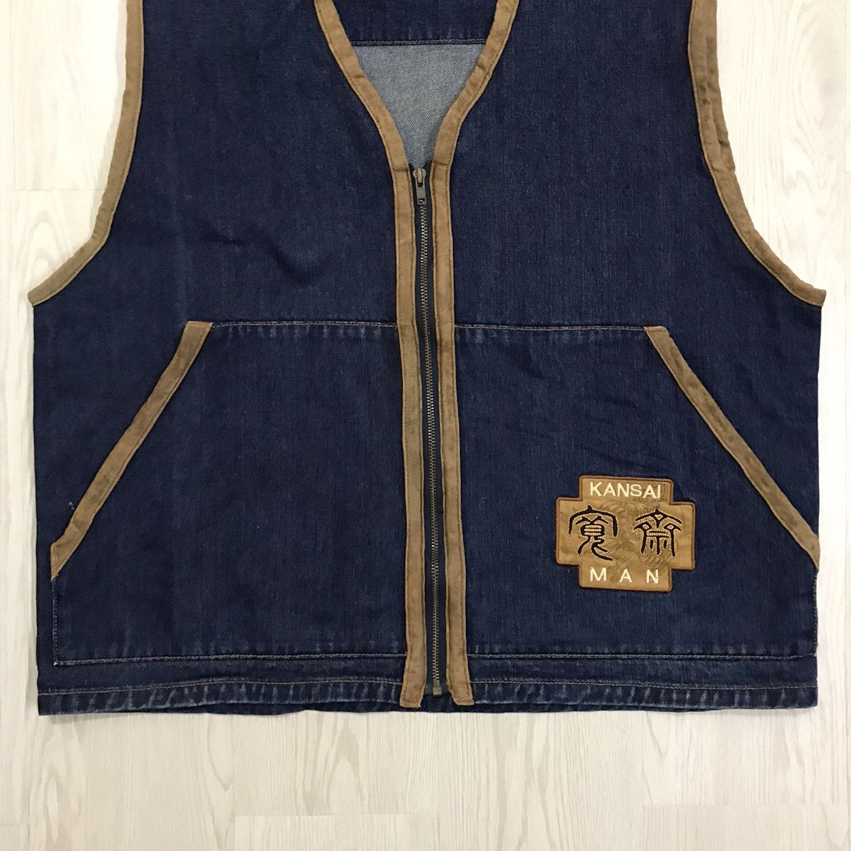 Japanese Brand × Kansai Yamamoto × Vintage Vintage Kansai Yamamoto Denim Leather Vest Size US L / EU 52-54 / 3 - 3 Thumbnail