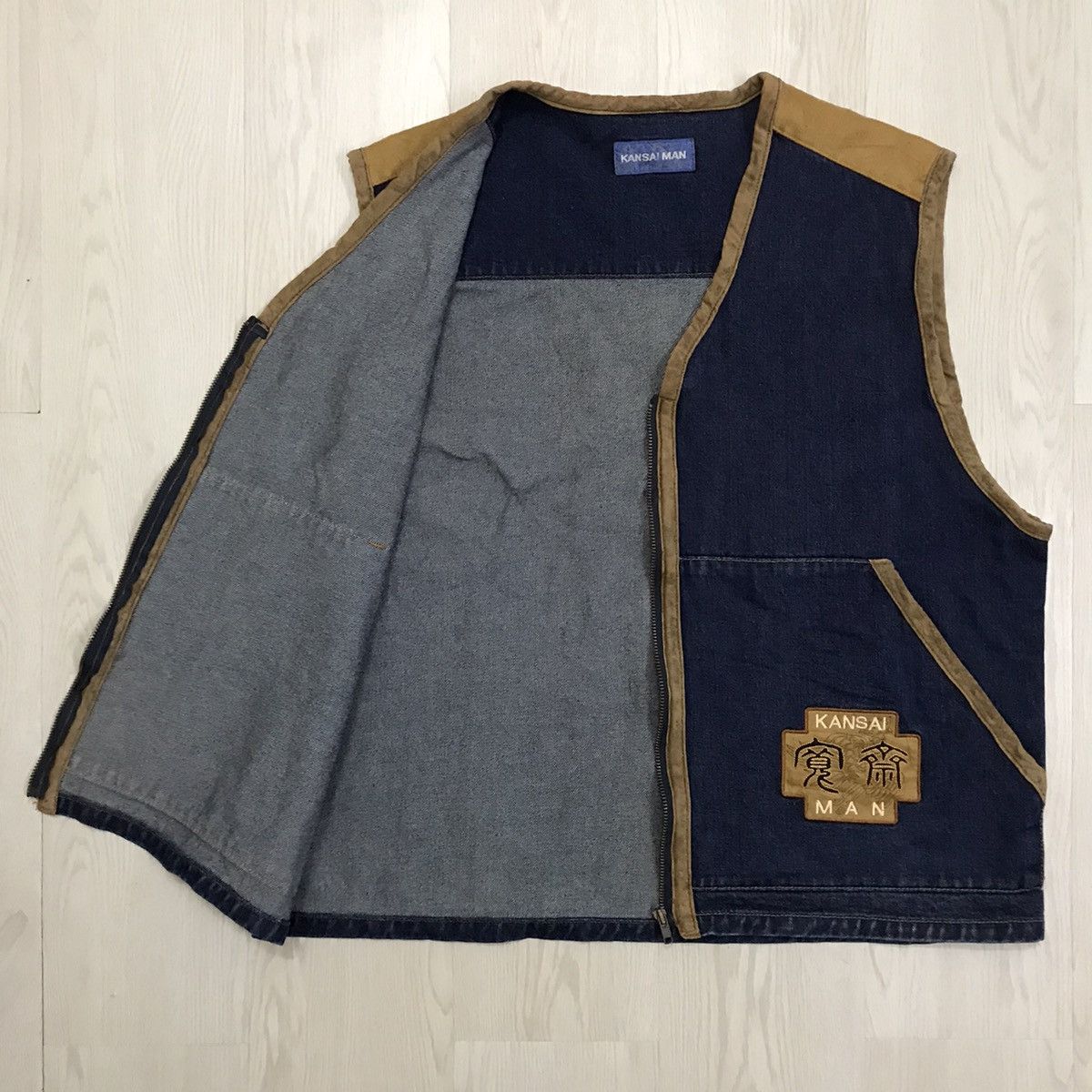 Japanese Brand × Kansai Yamamoto × Vintage Vintage Kansai Yamamoto Denim Leather Vest Size US L / EU 52-54 / 3 - 2 Thumbnail
