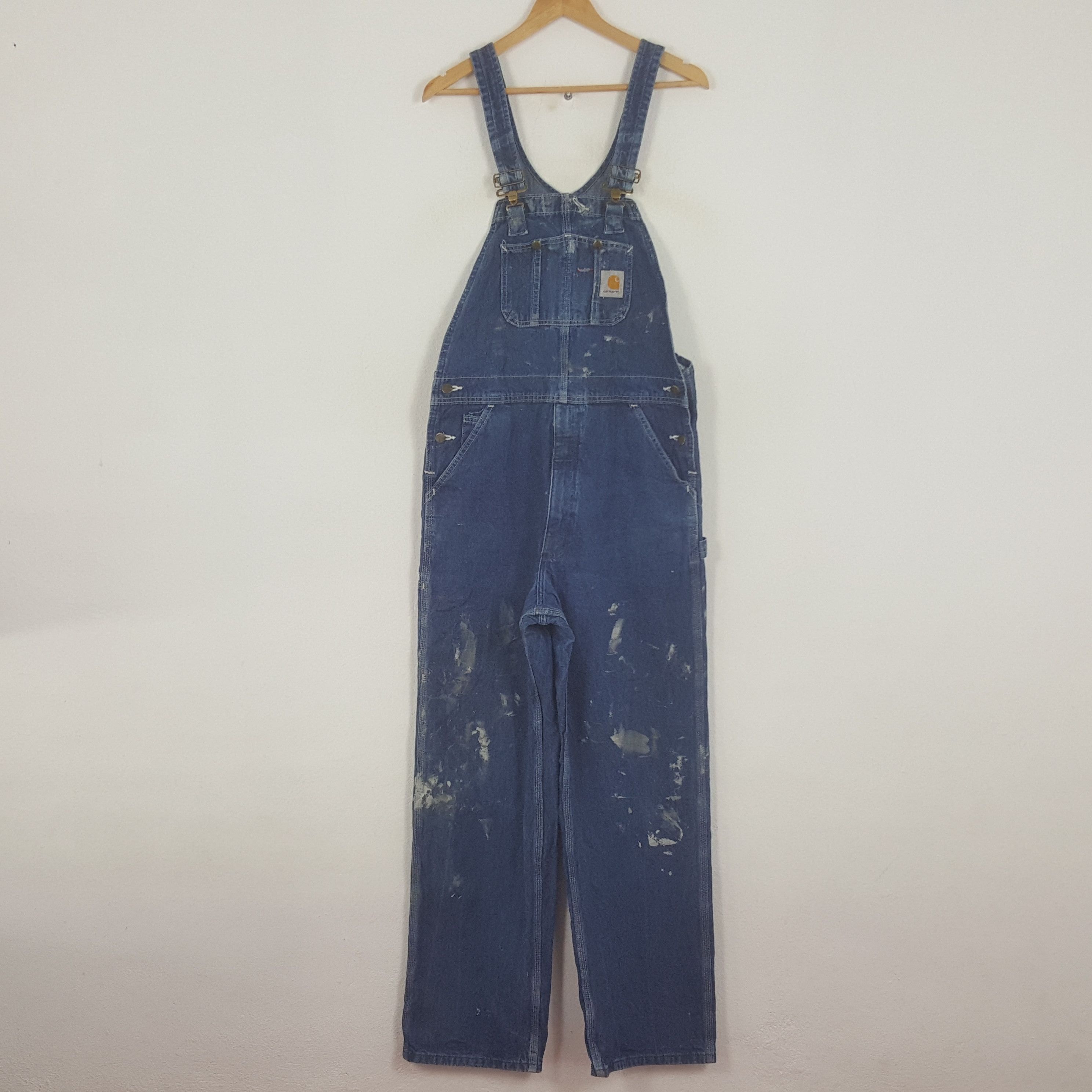 〜90s Carhartt Denim Painted Overalls Vintage 90s Carhartt Painted Blue Denim Overalls