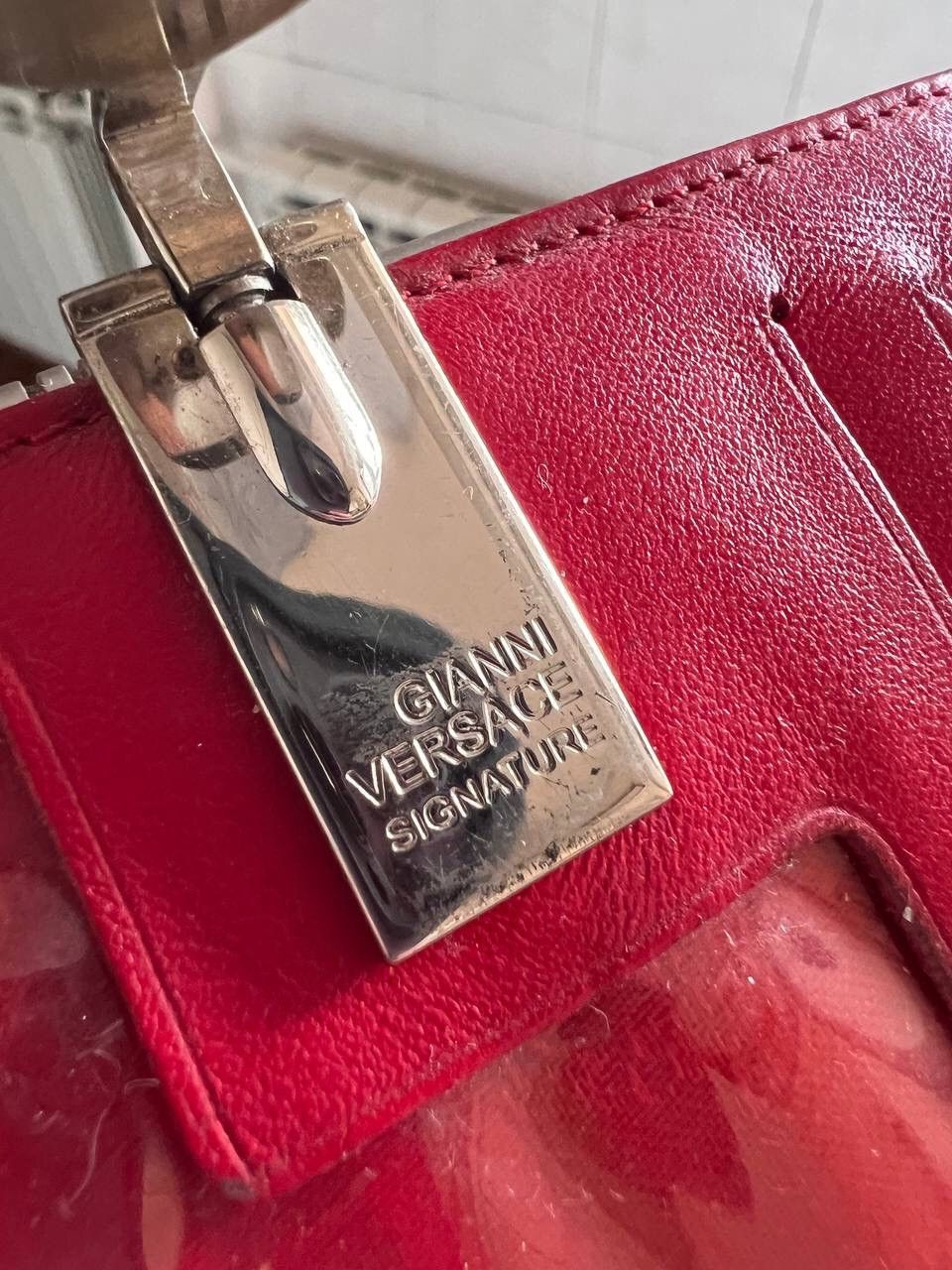 Gianni Versace Signature 1990's Vintage Red Leather Wallet Wallets