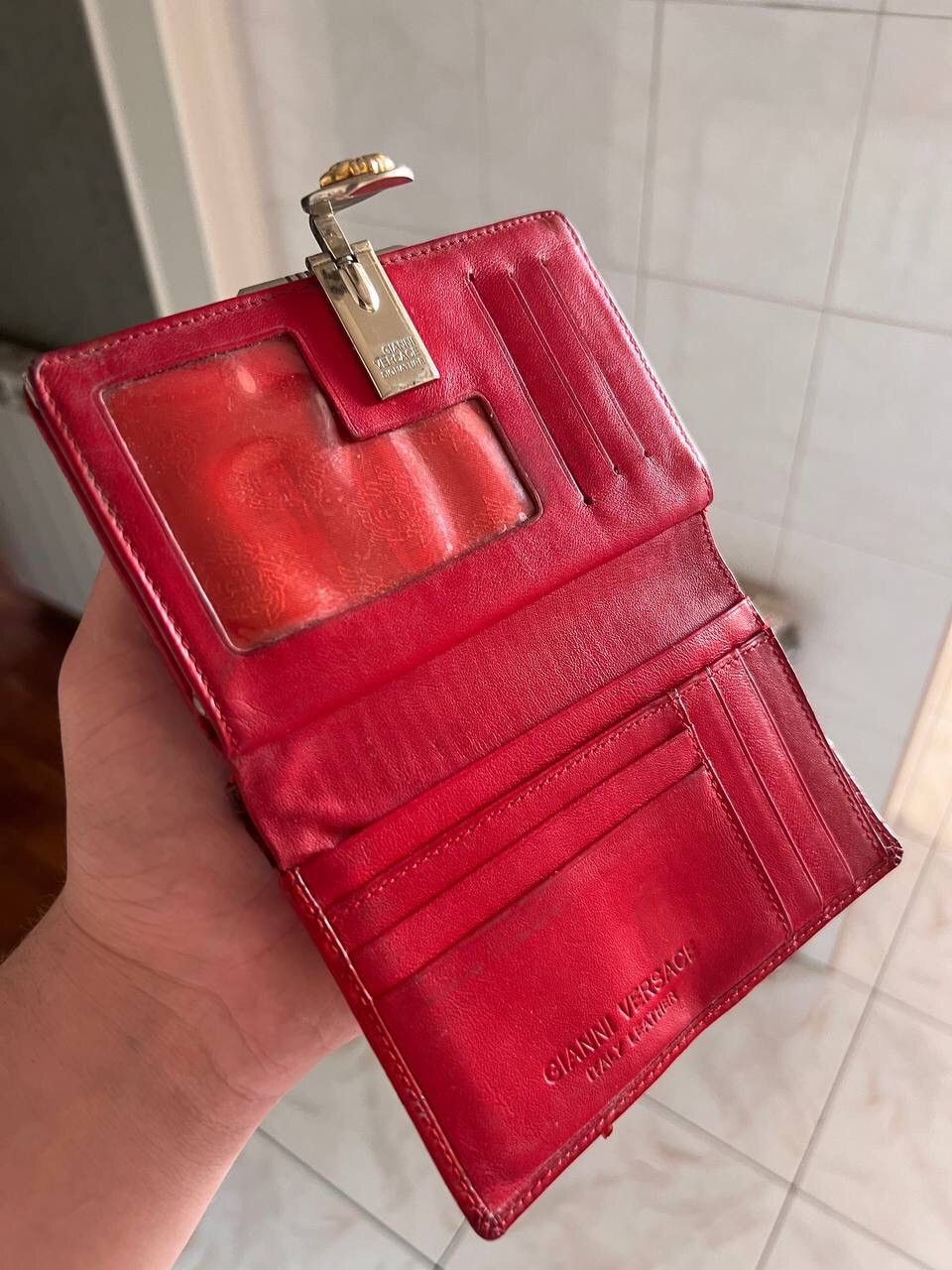 Gianni Versace Signature 1990's Vintage Red Leather Wallet Wallets