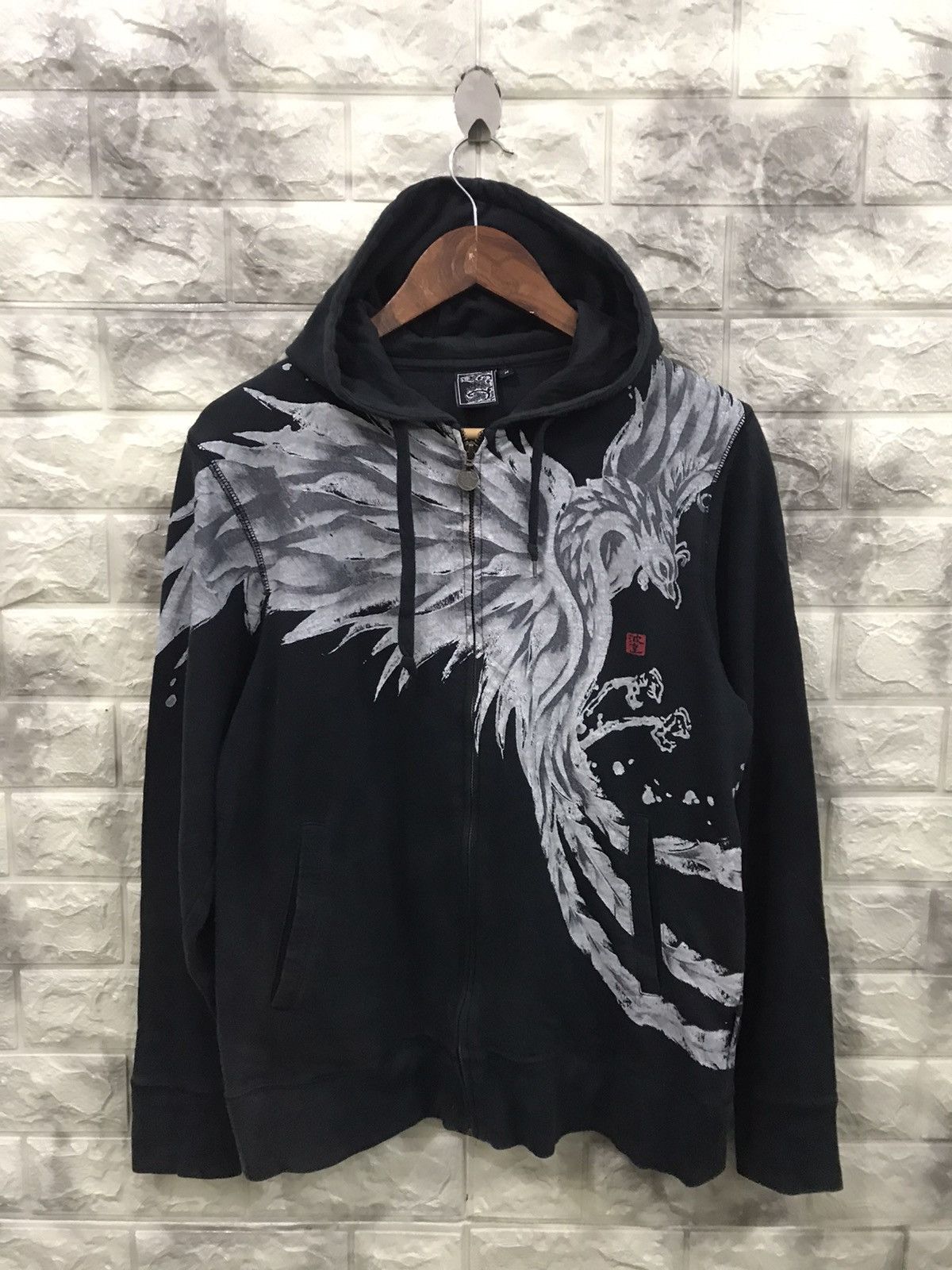image of Vintage Japanesse Sukajan Zipper Hoodies in Black, Men's (Size Small)