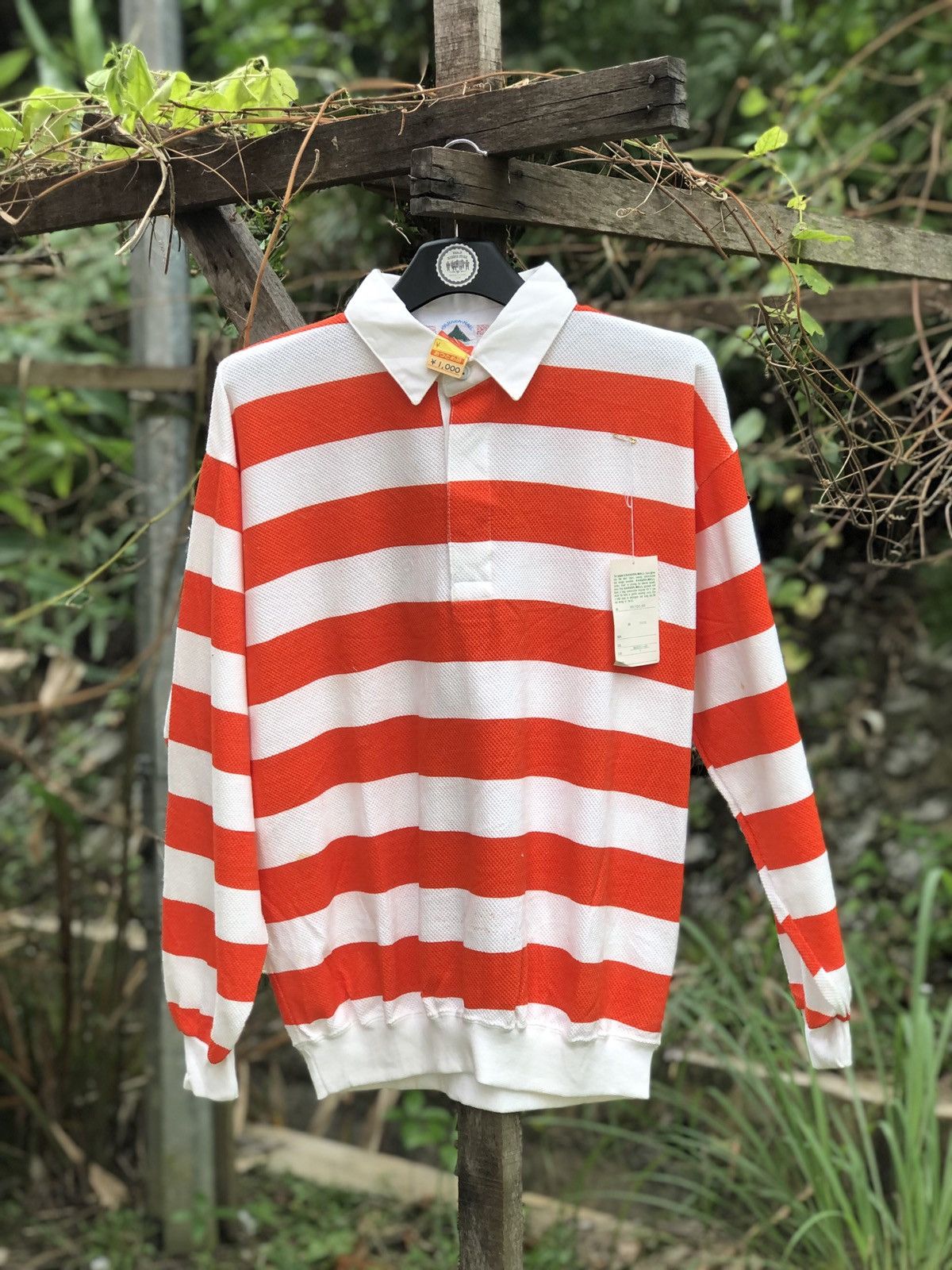 Vintage 90's Polo Shirt Orange Striped Pullover