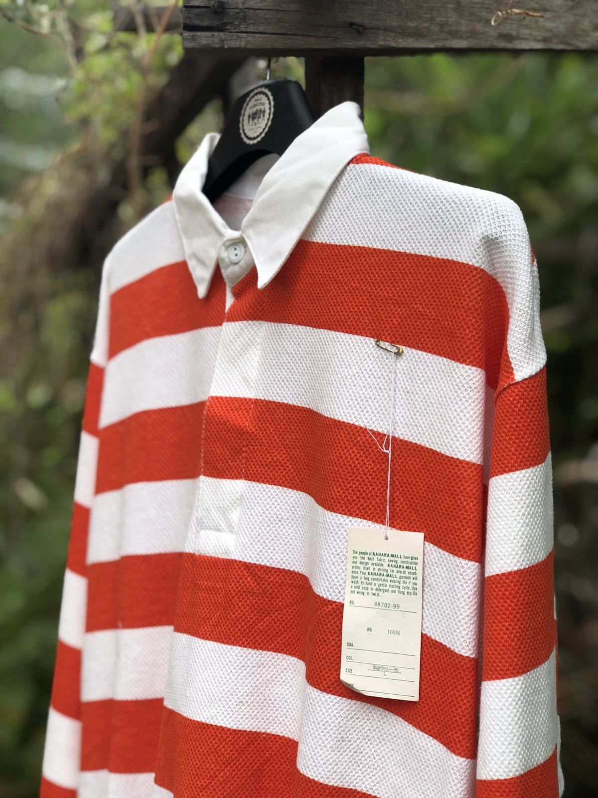 Japanese Brand Vintage 90's Polo Shirt Orange Striped Pullover Size US L / EU 52-54 / 3 - 2 Thumbnail