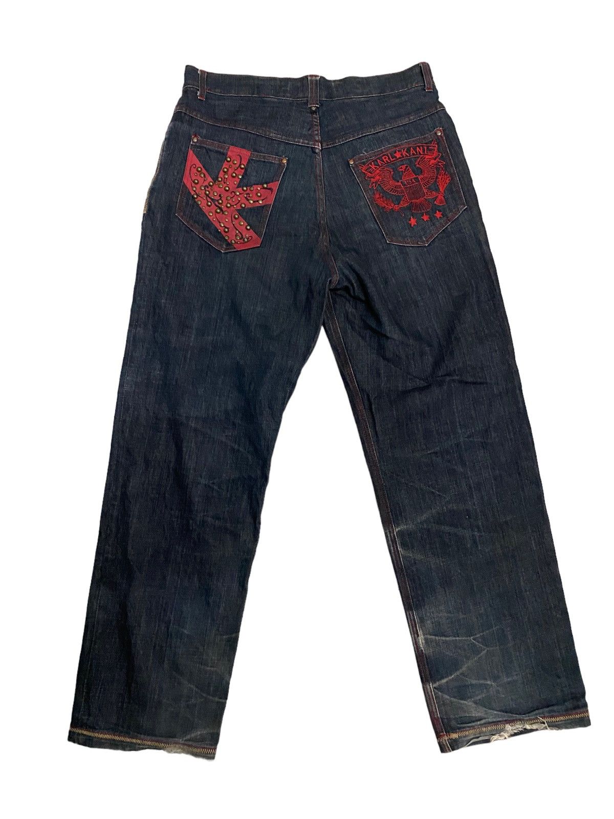 image of Distressed Denim x Karl Kani Stealsvintage Karl Kani Spike Distress Denim Jeans in Blue (Size 36)