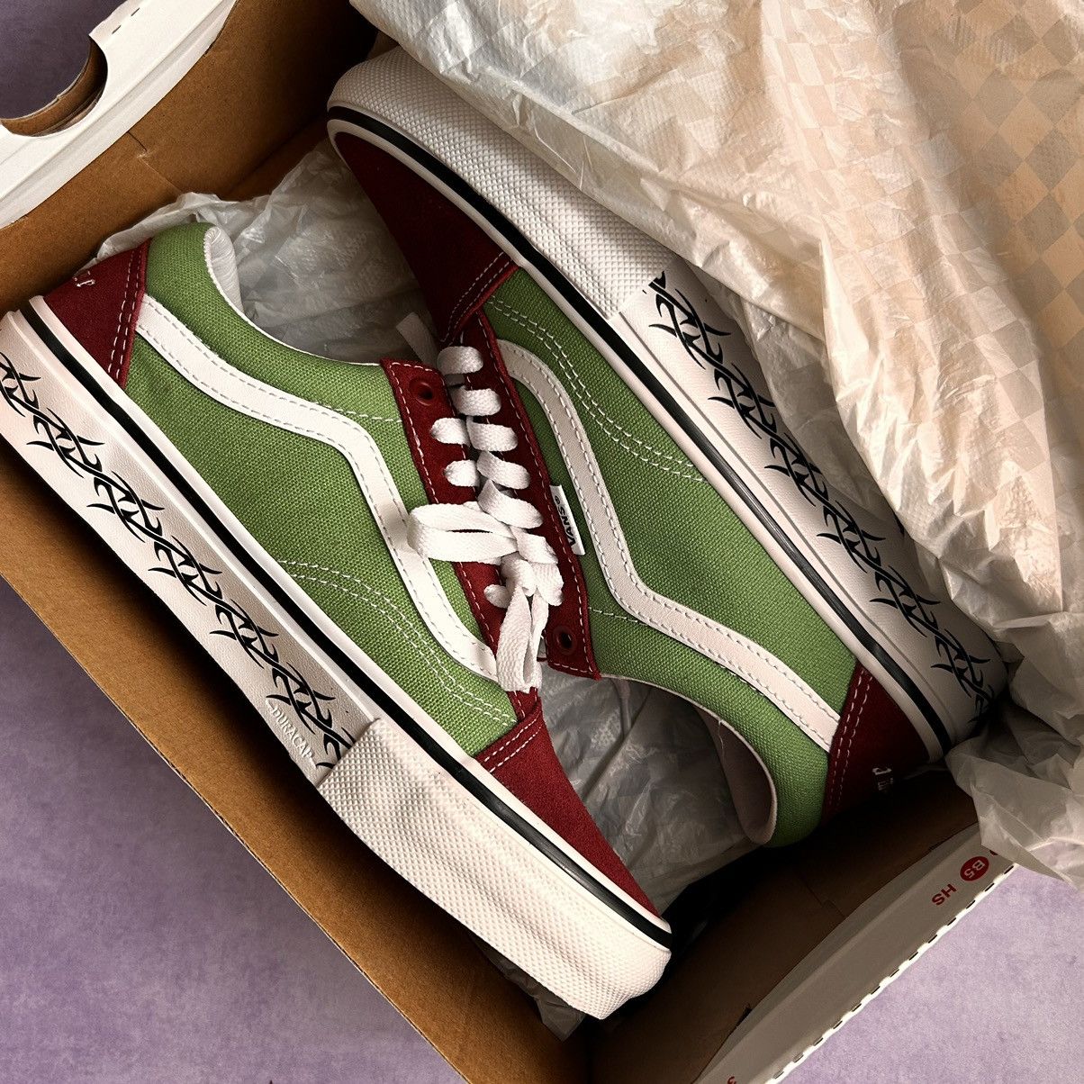 image of Supreme Vans Old Skool Barbed Wire Red/green Shoes, Men's (Size 7.5)