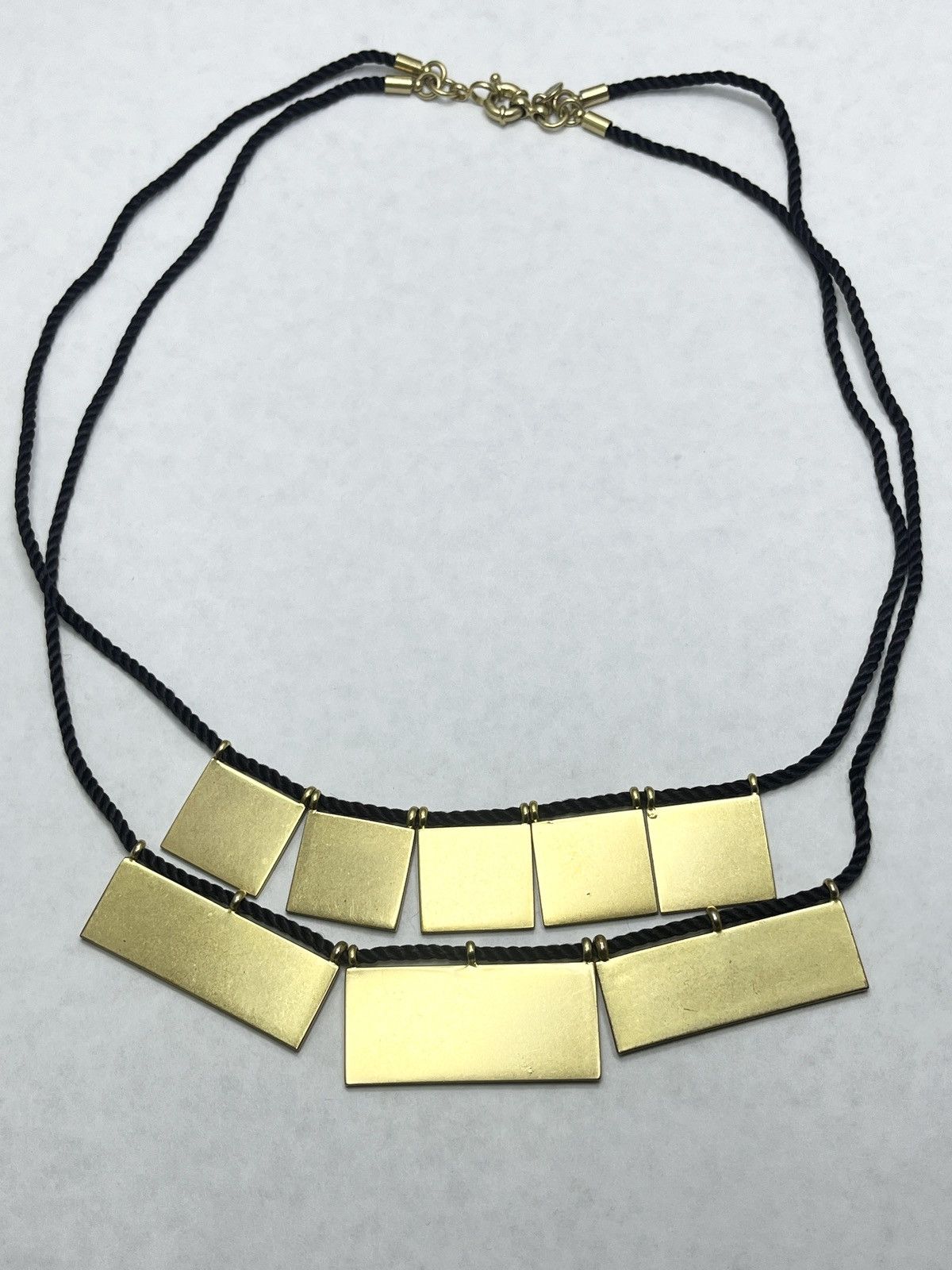 Vintage Black String Gold Block Charm Necklace