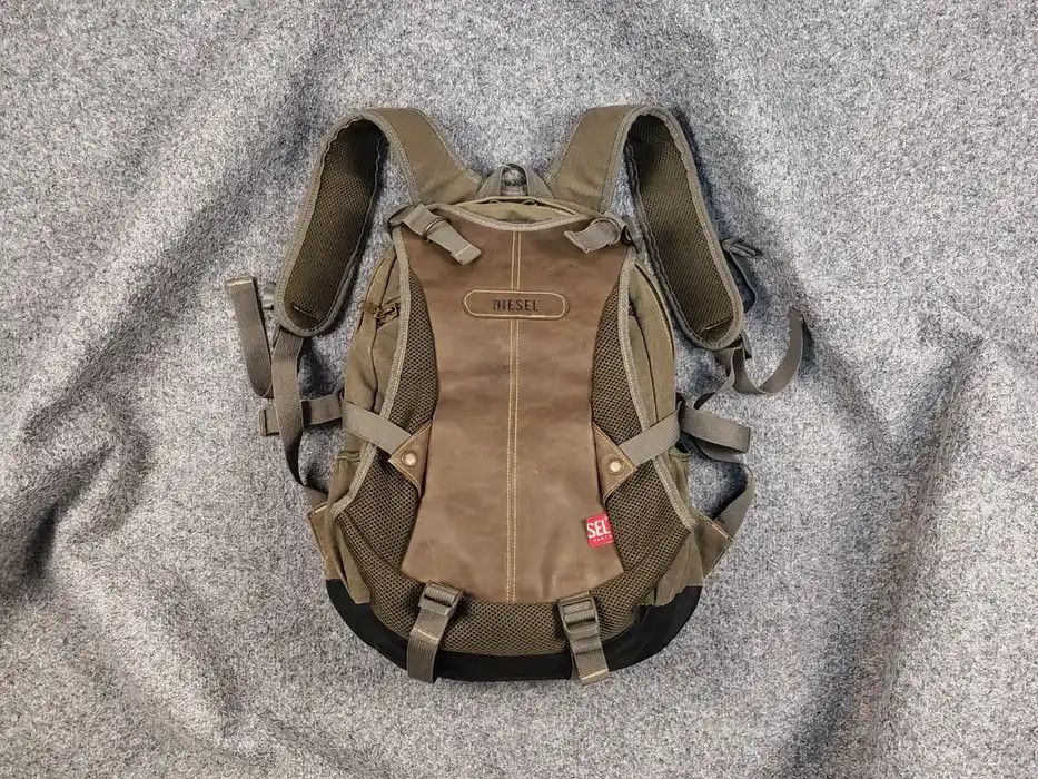 image of Archival Clothing x Diesel Vintage 90's Diesel Spare Parts Backpack Canvas Leather in Olive Green