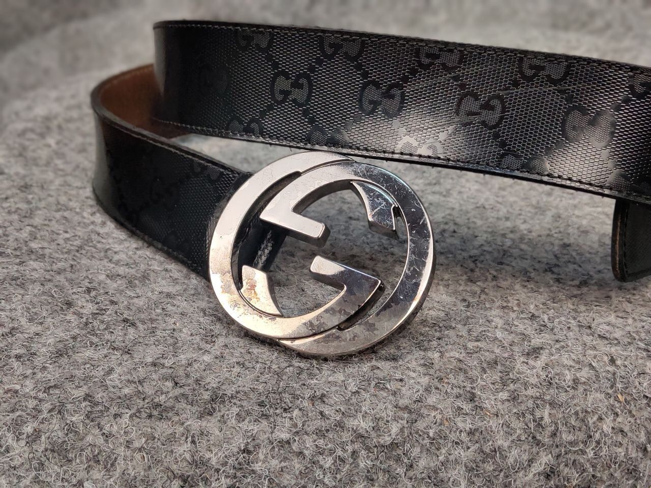 Vintage Gucci GG Monogram Black Imprime leather Belt Accessories