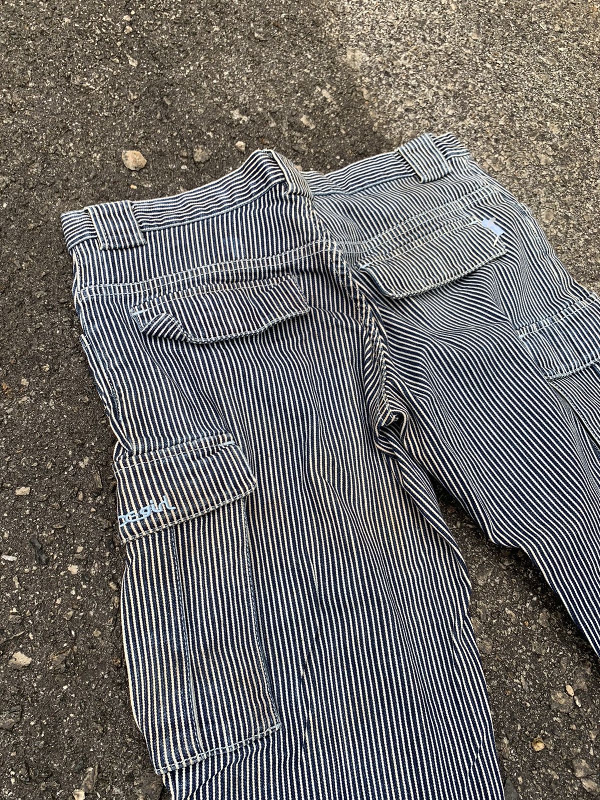 If Six Was Nine Vintage XGirl Hickory Stripe Flared Cargo Jeans Size US 30 / EU 46 - 12 Thumbnail