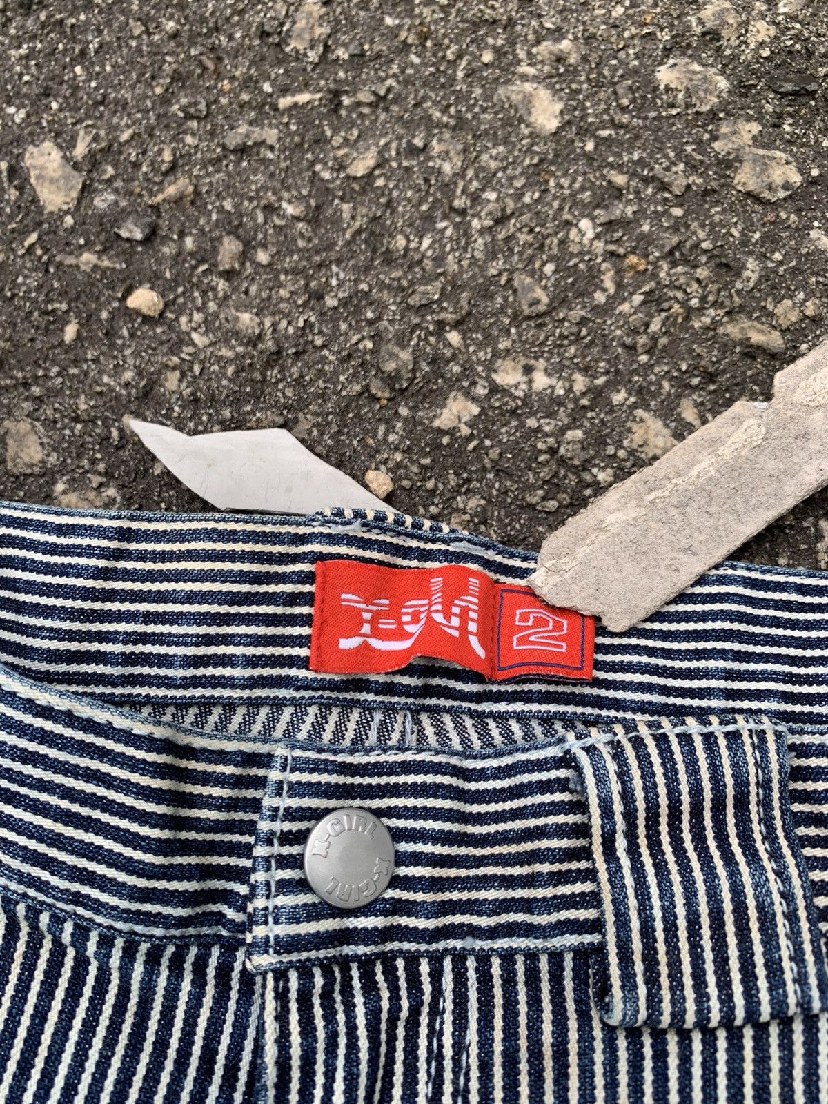 If Six Was Nine Vintage XGirl Hickory Stripe Flared Cargo Jeans Size US 30 / EU 46 - 3 Thumbnail
