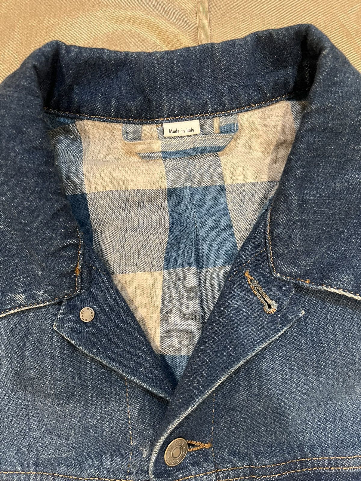 Gucci Gucci Men's Blue 'blind For Love' Denim Jacket size 52 Size US L / EU 52-54 / 3 - 3 Thumbnail