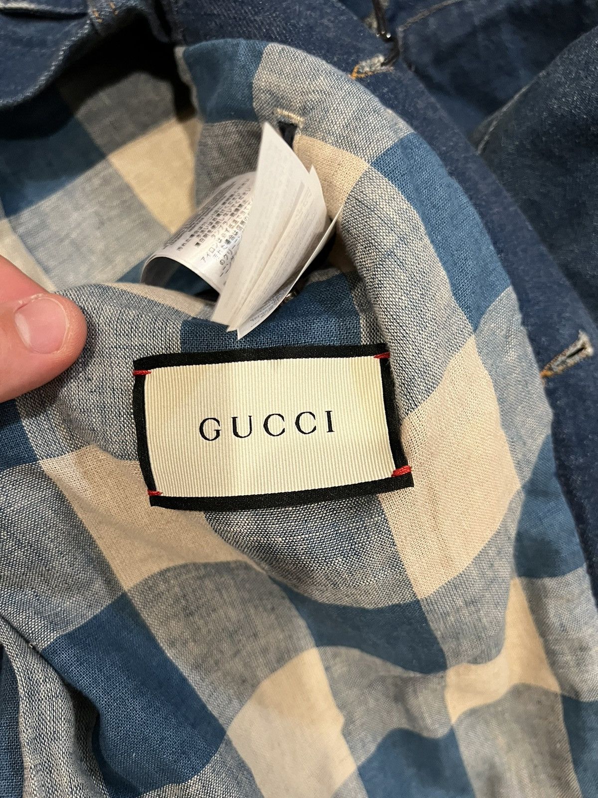 Gucci Gucci Men's Blue 'blind For Love' Denim Jacket size 52 Size US L / EU 52-54 / 3 - 6 Thumbnail