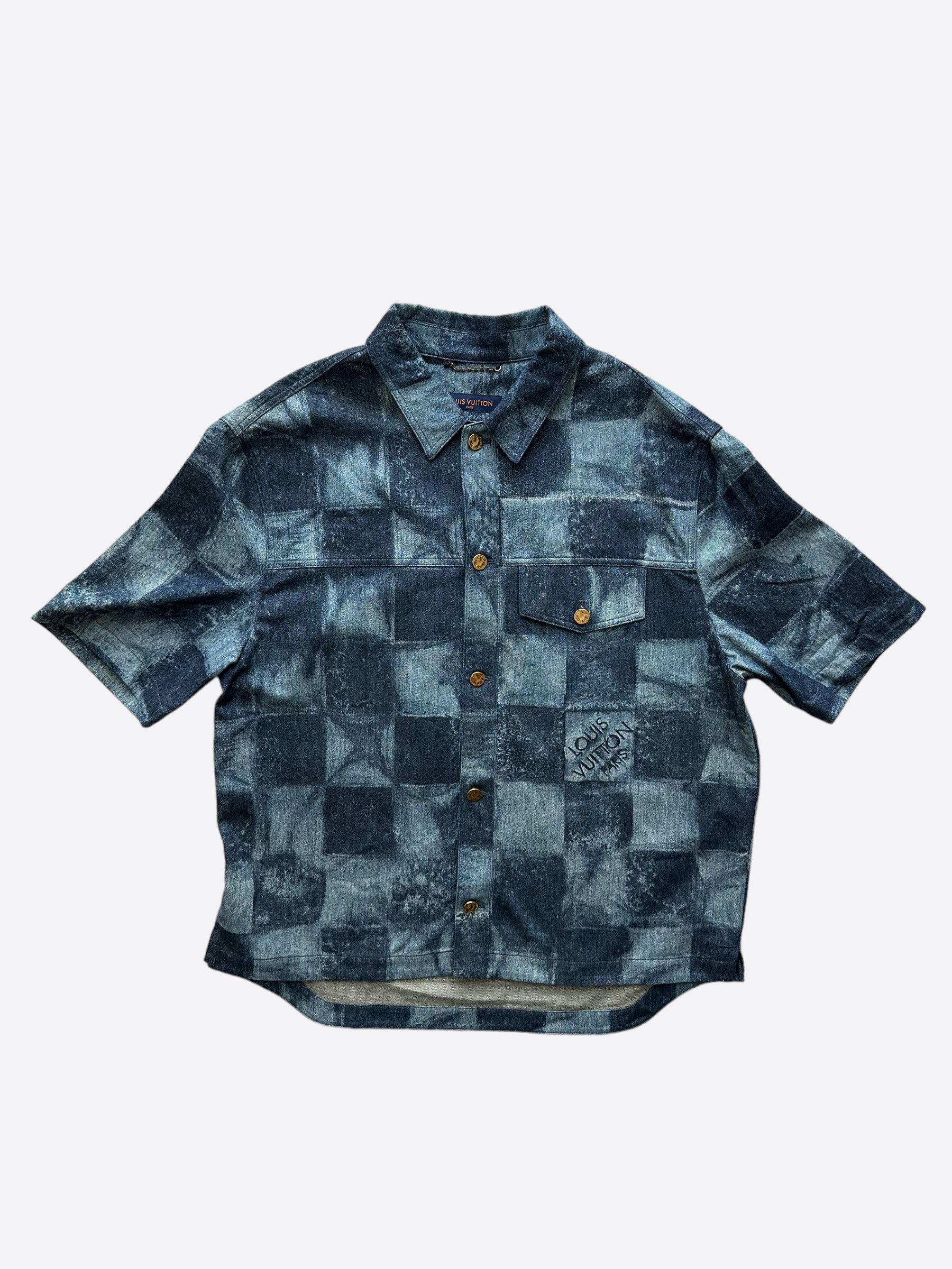 image of Louis Vuitton Salt Damier Short Sleeve Button Up Shirt in Blue, Men's (Size 2XL)