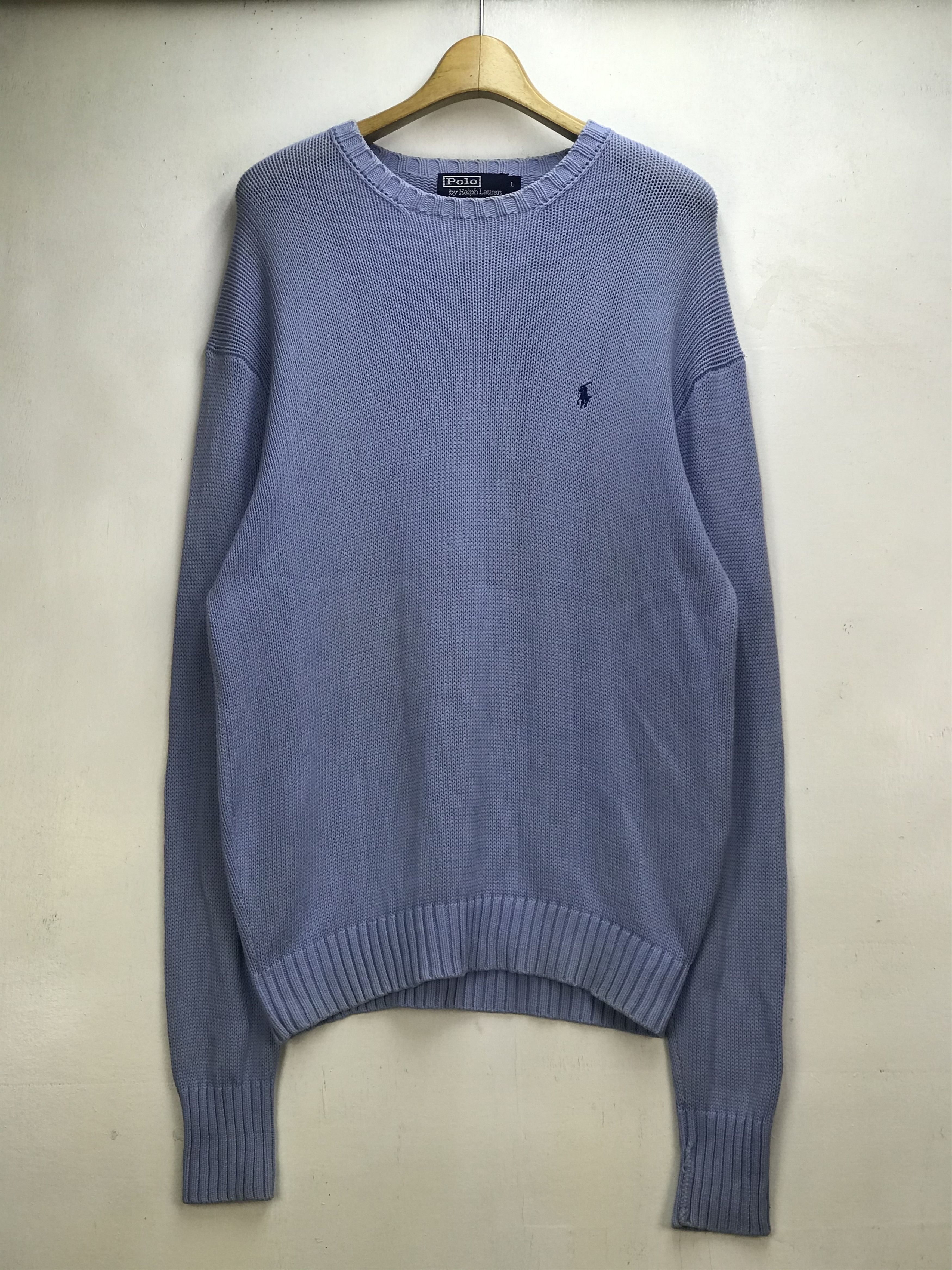 トップス 90s POLO Ralph Lauren Cotton linen Knit Vintage 90s Polo Ralph Lauren Chunky Knit 100% Cotton Blue