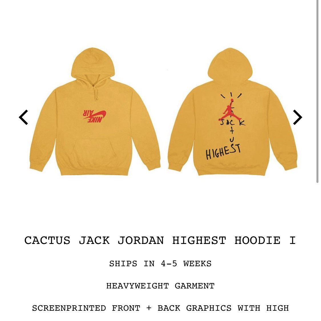 Travis Scott Travis Scott Jordan Cactus Jack Highest Hoodie Gold ...