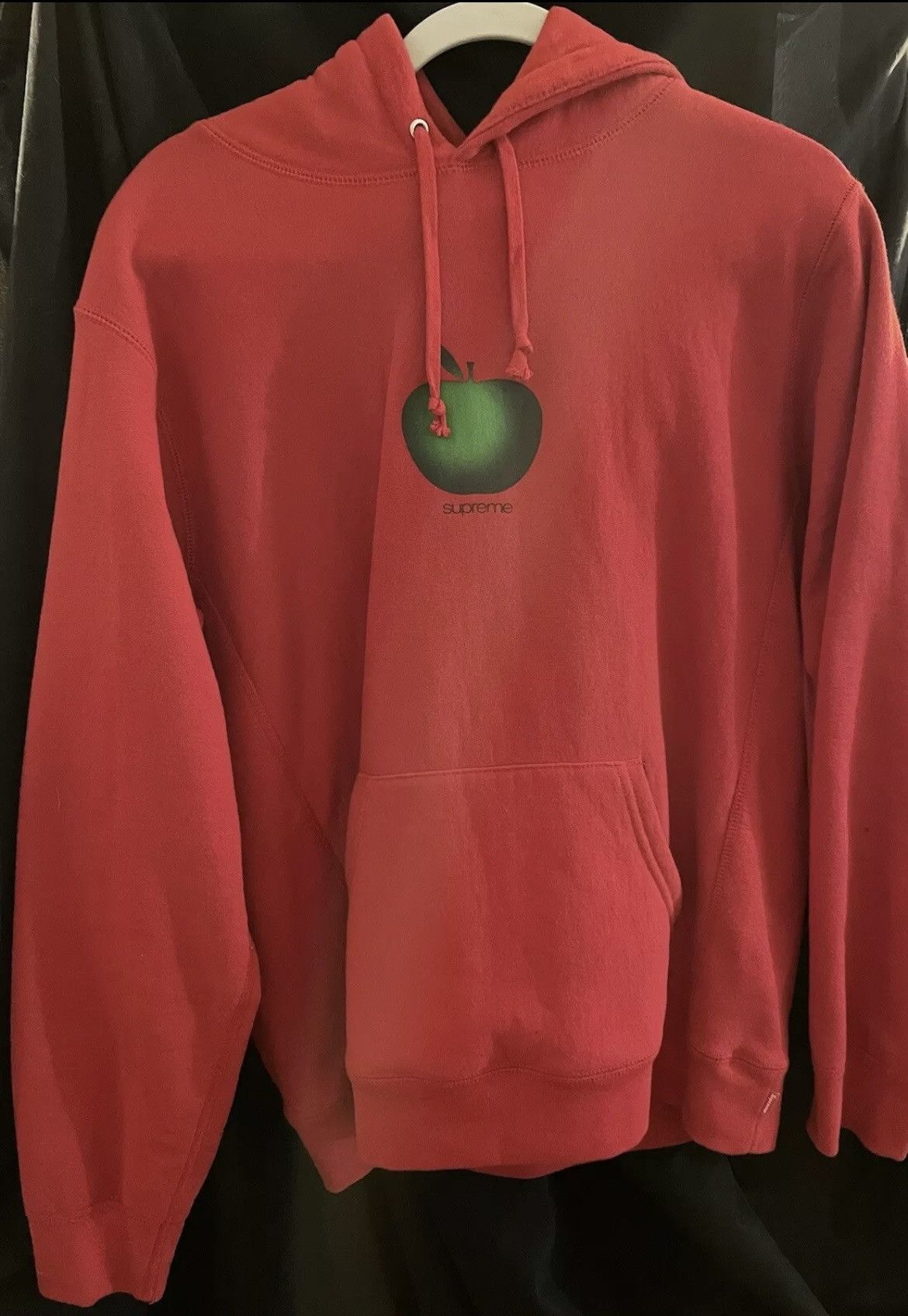 image of Supreme Hooded Sweatshirt - Red ‘Green Apple’ - Medium, Men's