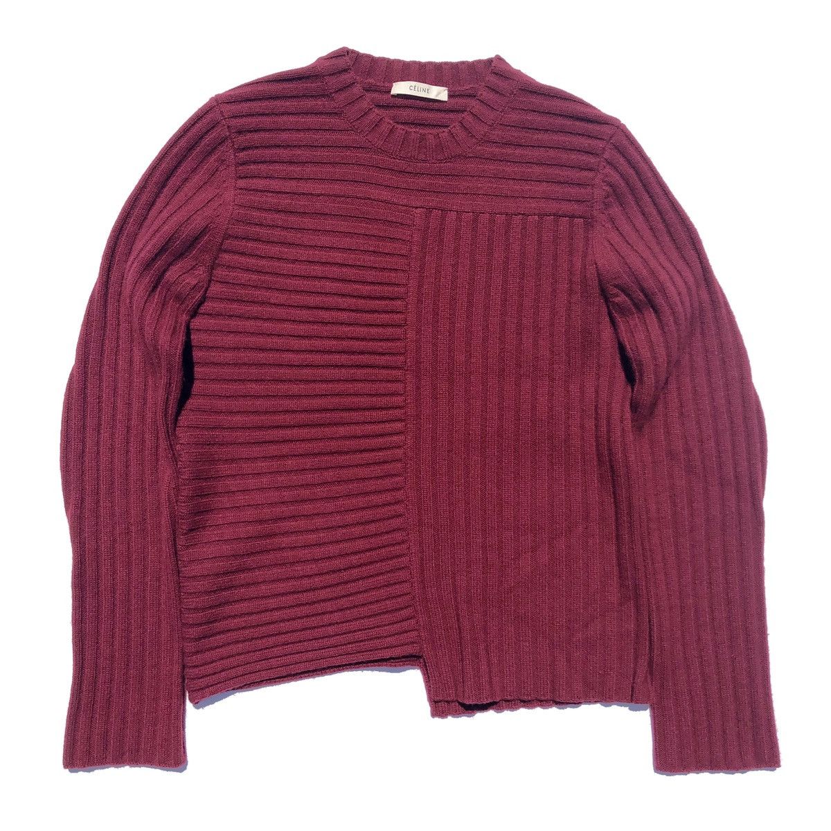 image of Celine Phoebe Philo Ribbed Knit Wool Cashmere Sweater in Red, Women's (Size XS)