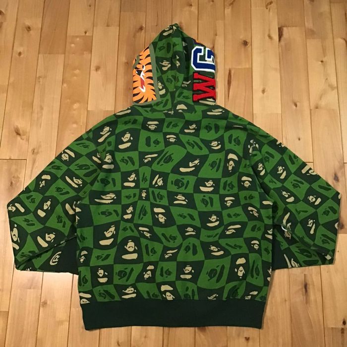 Bape BAPE FACE logo shark full zip hoodie green a bathing ape