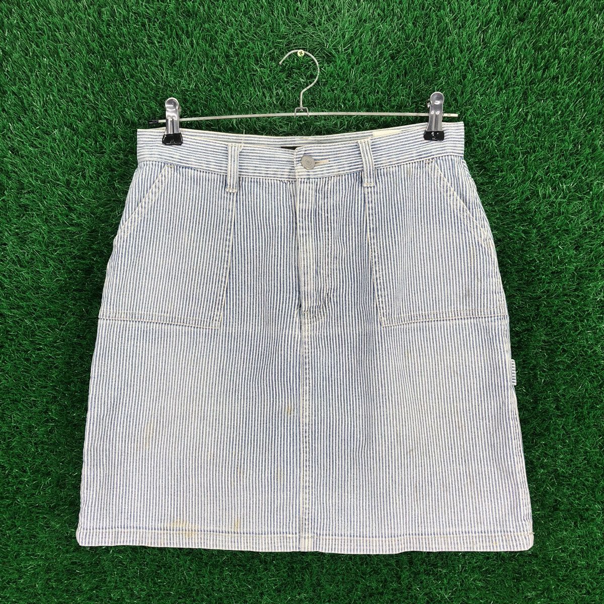 image of Vintage Valman Hickory Striped Denim Carpenter Baker Skirt, Women's (Size 28)