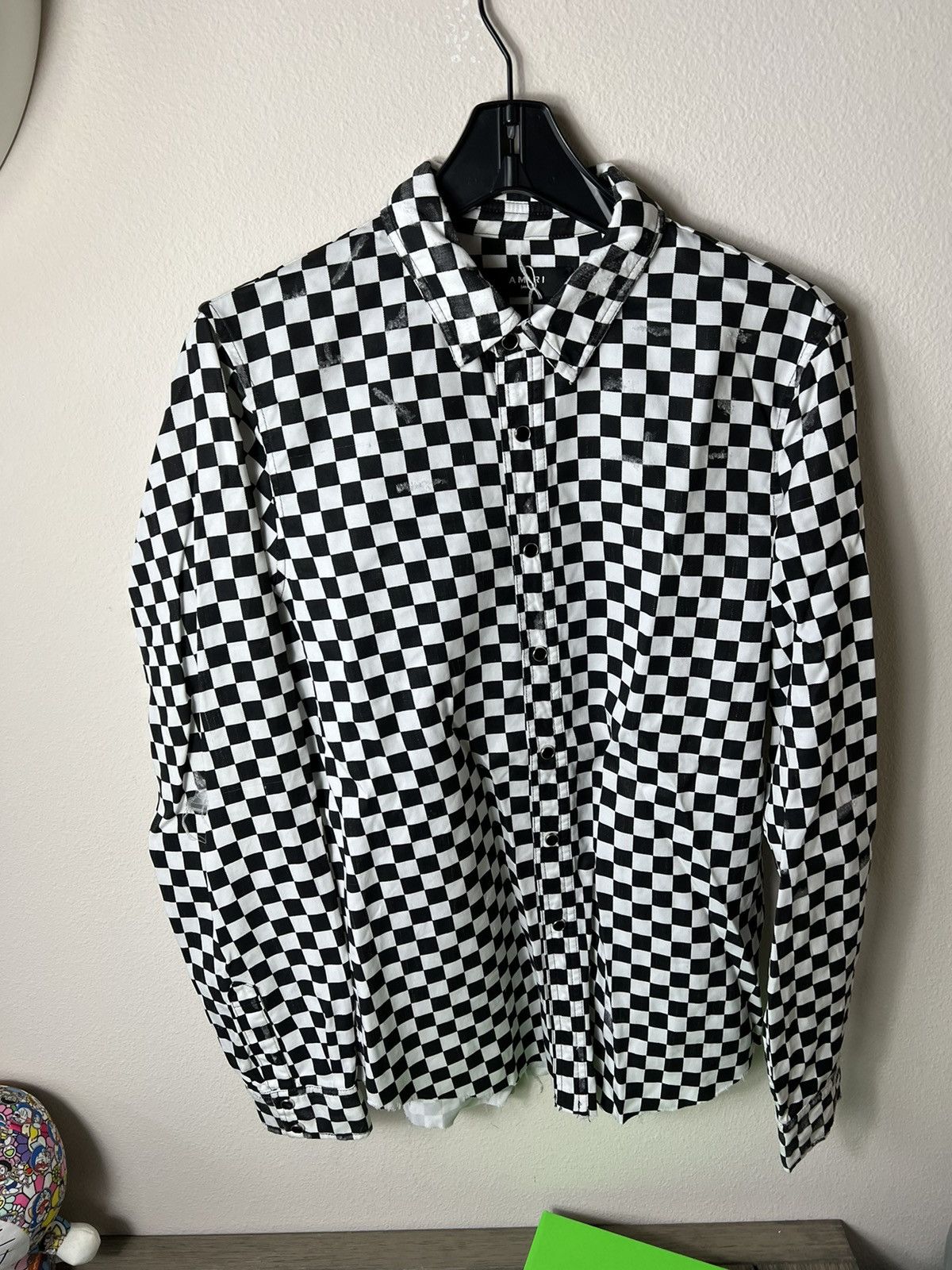 Image of Amiri Checkered Distressed Shirt in Black, Men's (Size Small)