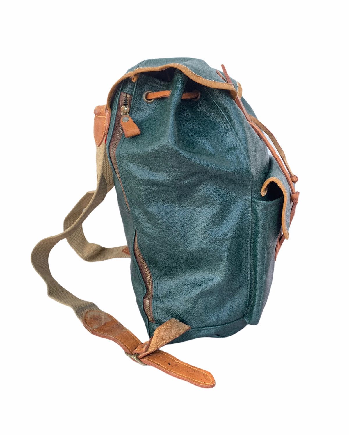 Genuine Leather 🇯🇵 Vintage SAZABY'S Leather Green Backpack Japan Size ONE SIZE - 3 Thumbnail