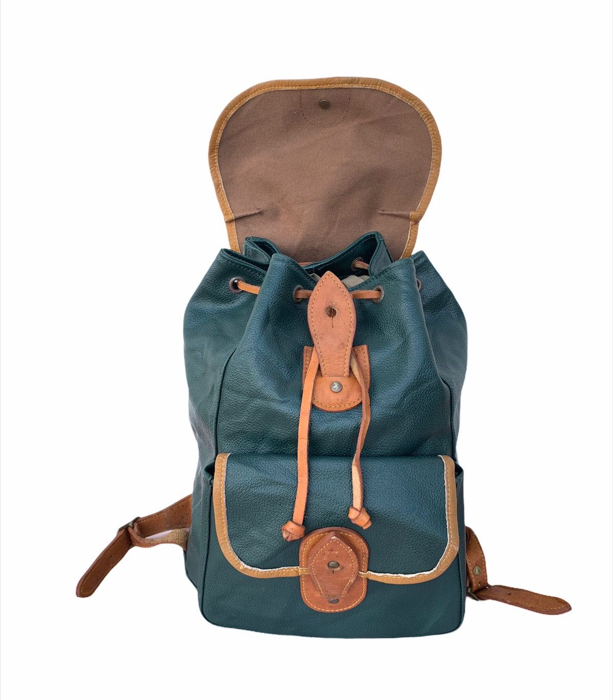 Genuine Leather 🇯🇵 Vintage SAZABY'S Leather Green Backpack Japan Size ONE SIZE - 6 Thumbnail