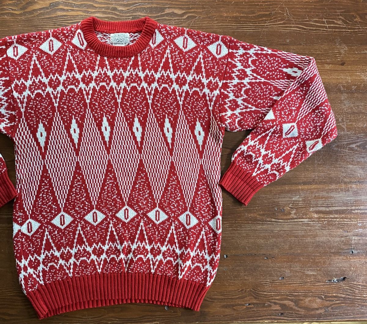 Vintage Vintage 80’s South Channel Geometric Design Knit Sweater Size US L / EU 52-54 / 3 - 1 Thumbnail