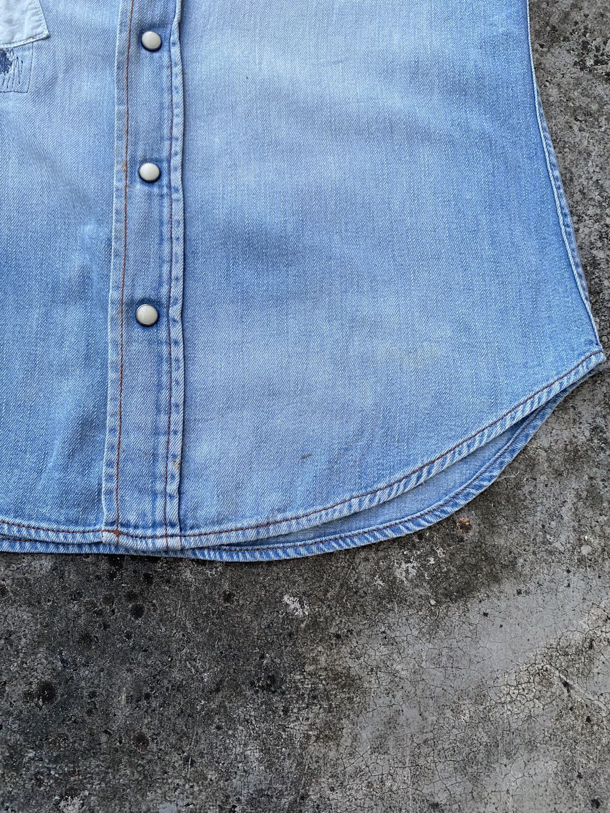 Blue Blue Japan × Japanese Brand Vintage Blue Blue Japan Patch Work Distressed Buttun Up Size US S / EU 44-46 / 1 - 7 Thumbnail