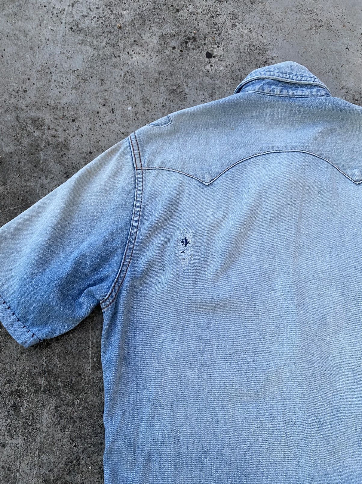 Blue Blue Japan × Japanese Brand Vintage Blue Blue Japan Patch Work Distressed Buttun Up Size US S / EU 44-46 / 1 - 10 Thumbnail