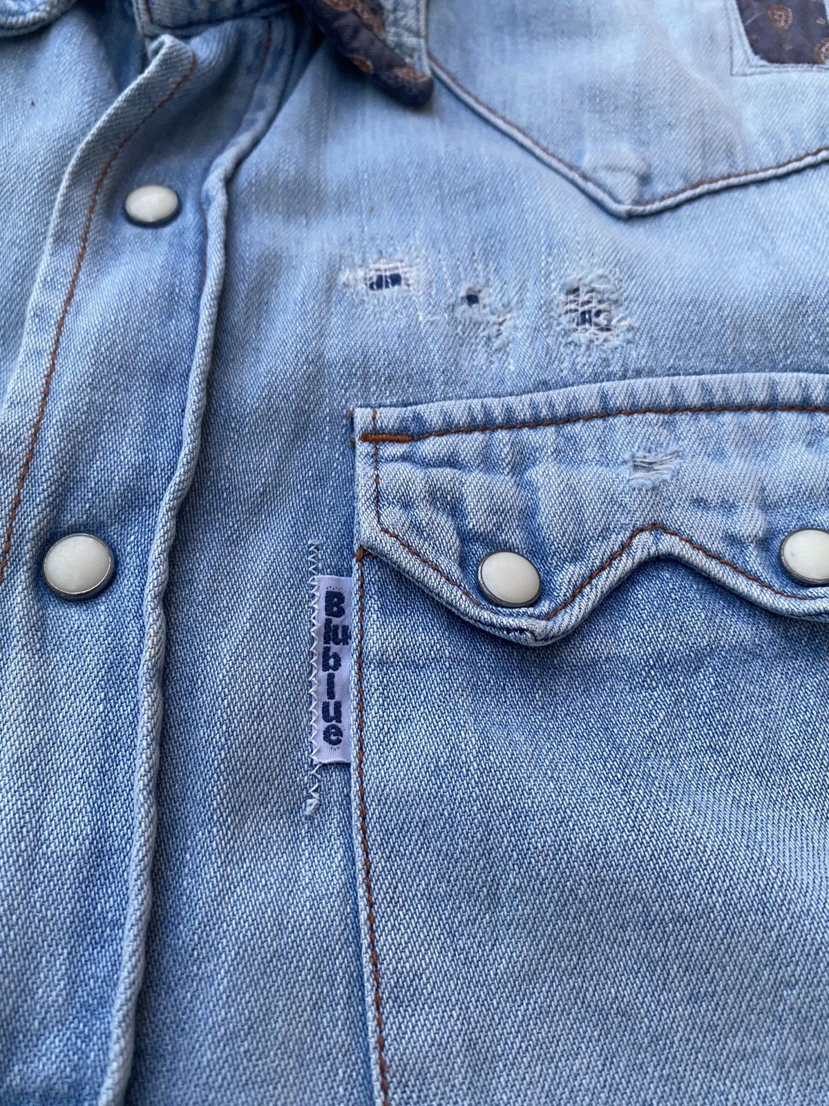 Blue Blue Japan × Japanese Brand Vintage Blue Blue Japan Patch Work Distressed Buttun Up Size US S / EU 44-46 / 1 - 6 Thumbnail