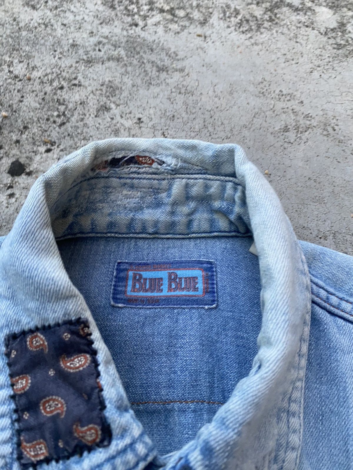 Blue Blue Japan × Japanese Brand Vintage Blue Blue Japan Patch Work Distressed Buttun Up Size US S / EU 44-46 / 1 - 5 Thumbnail