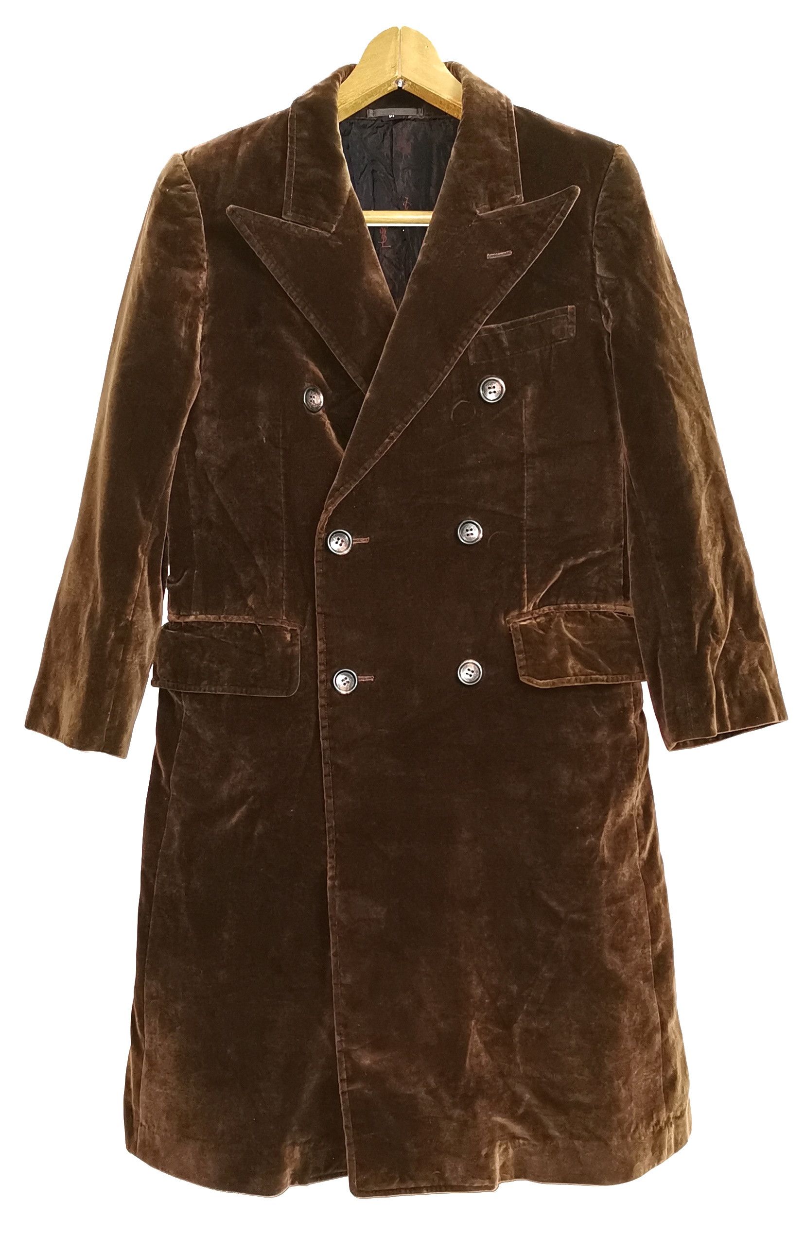 image of YVES Saint Laurent/ YSL Velvet Trench Coat Jacket in Brown, Men's (Size Small)