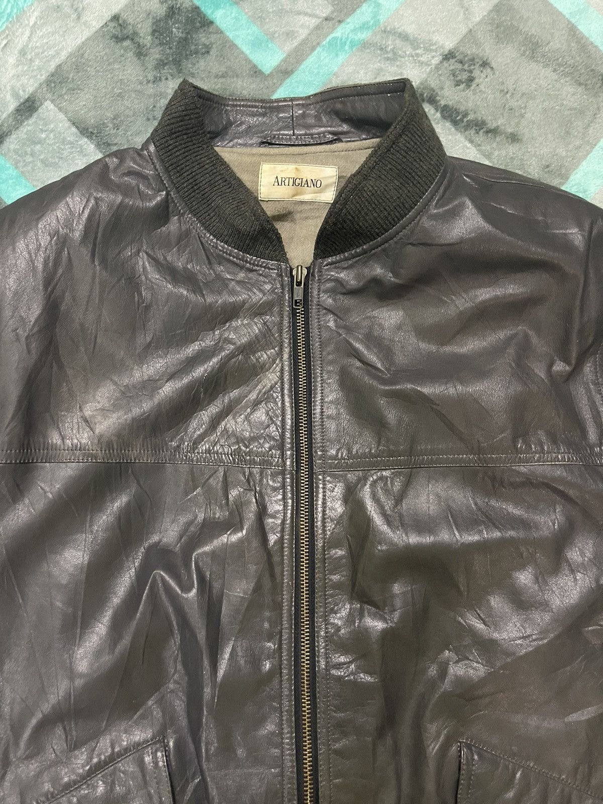 Vintage VINTAGE ARTIGIANO LEATHER BOMBER JACKETJ Size US L / EU 52-54 / 3 - 7 Thumbnail