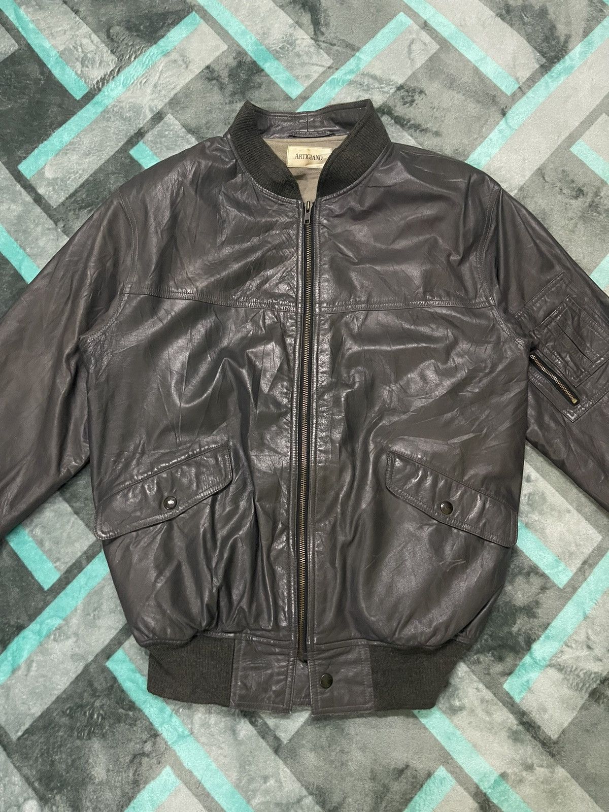 Vintage VINTAGE ARTIGIANO LEATHER BOMBER JACKETJ Size US L / EU 52-54 / 3 - 3 Thumbnail