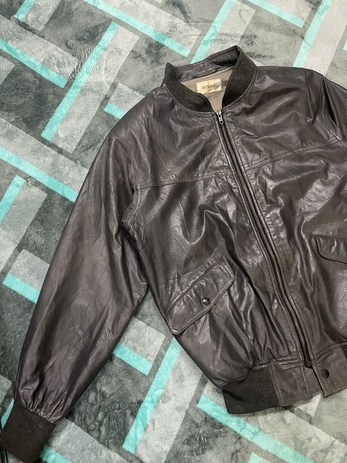 Vintage VINTAGE ARTIGIANO LEATHER BOMBER JACKETJ Size US L / EU 52-54 / 3 - 5 Thumbnail