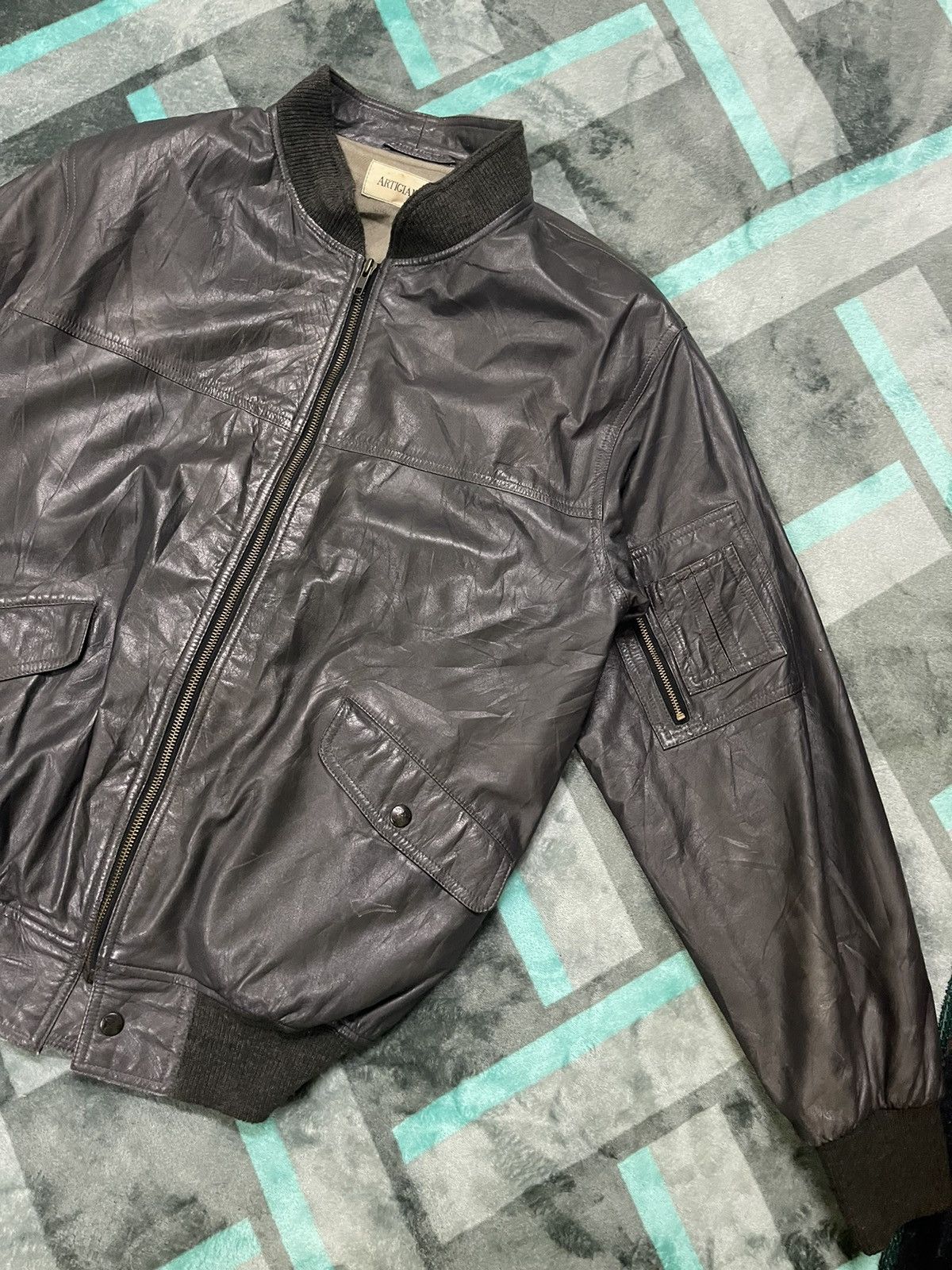 Vintage VINTAGE ARTIGIANO LEATHER BOMBER JACKETJ Size US L / EU 52-54 / 3 - 4 Thumbnail