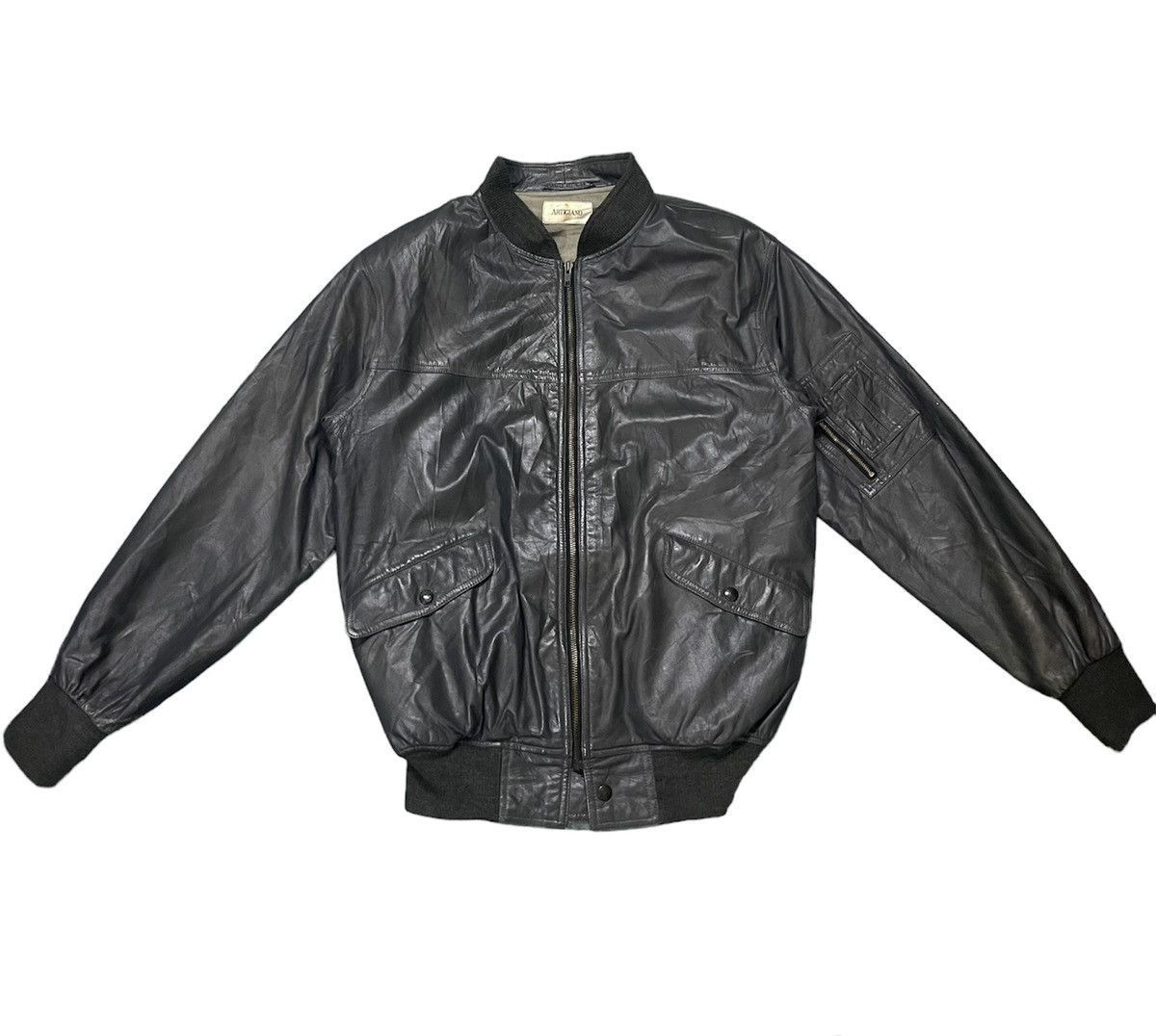 Vintage VINTAGE ARTIGIANO LEATHER BOMBER JACKETJ Size US L / EU 52-54 / 3 - 1 Thumbnail