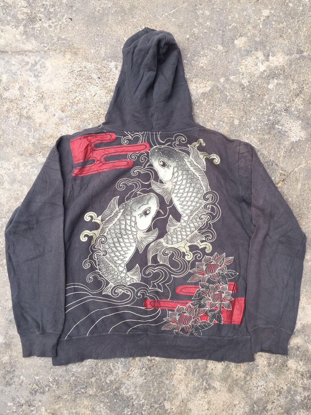 Japanese Brand 💥Japanese Classic Traditional Sukajan Hoodie Motive Fish Koi Size US L / EU 52-54 / 3 - 2 Thumbnail