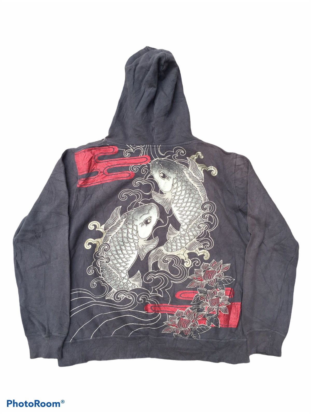 Japanese Brand 💥Japanese Classic Traditional Sukajan Hoodie Motive Fish Koi Size US L / EU 52-54 / 3 - 1 Thumbnail