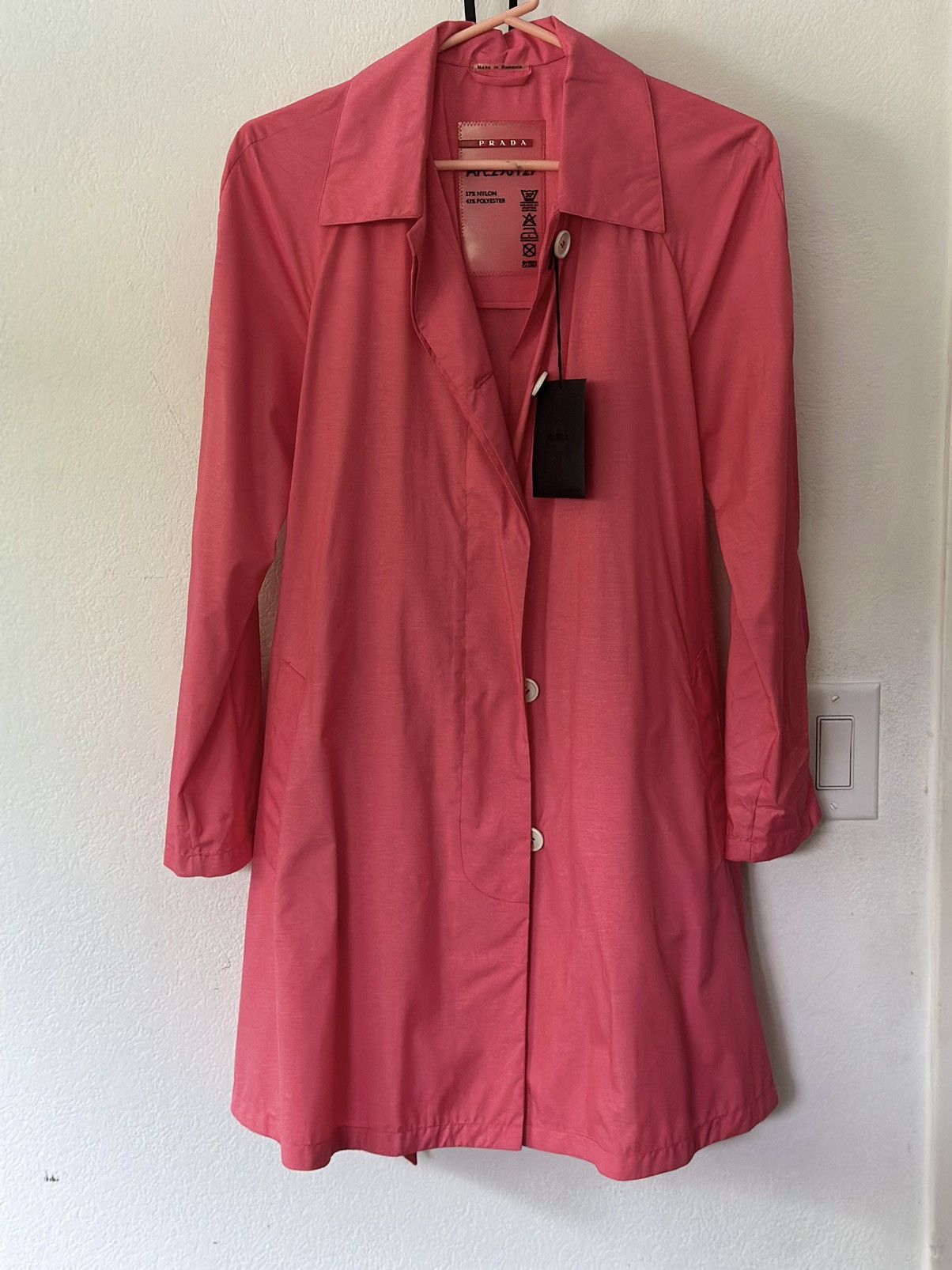 Pink Prada Chambray Nylon Rain Coat