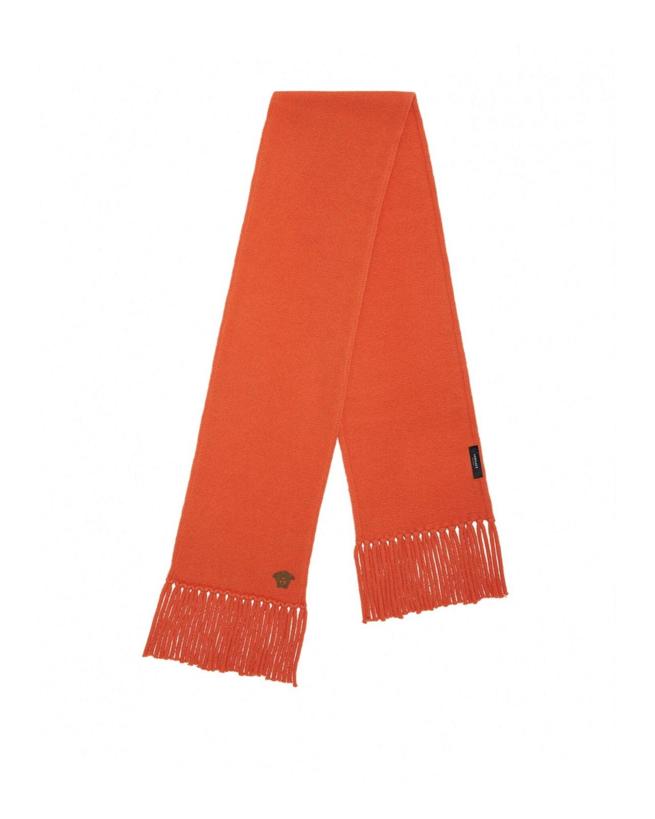 image of Versace Medusa Embroidered Cashmere Lana Wool Orange Scarf, Men's