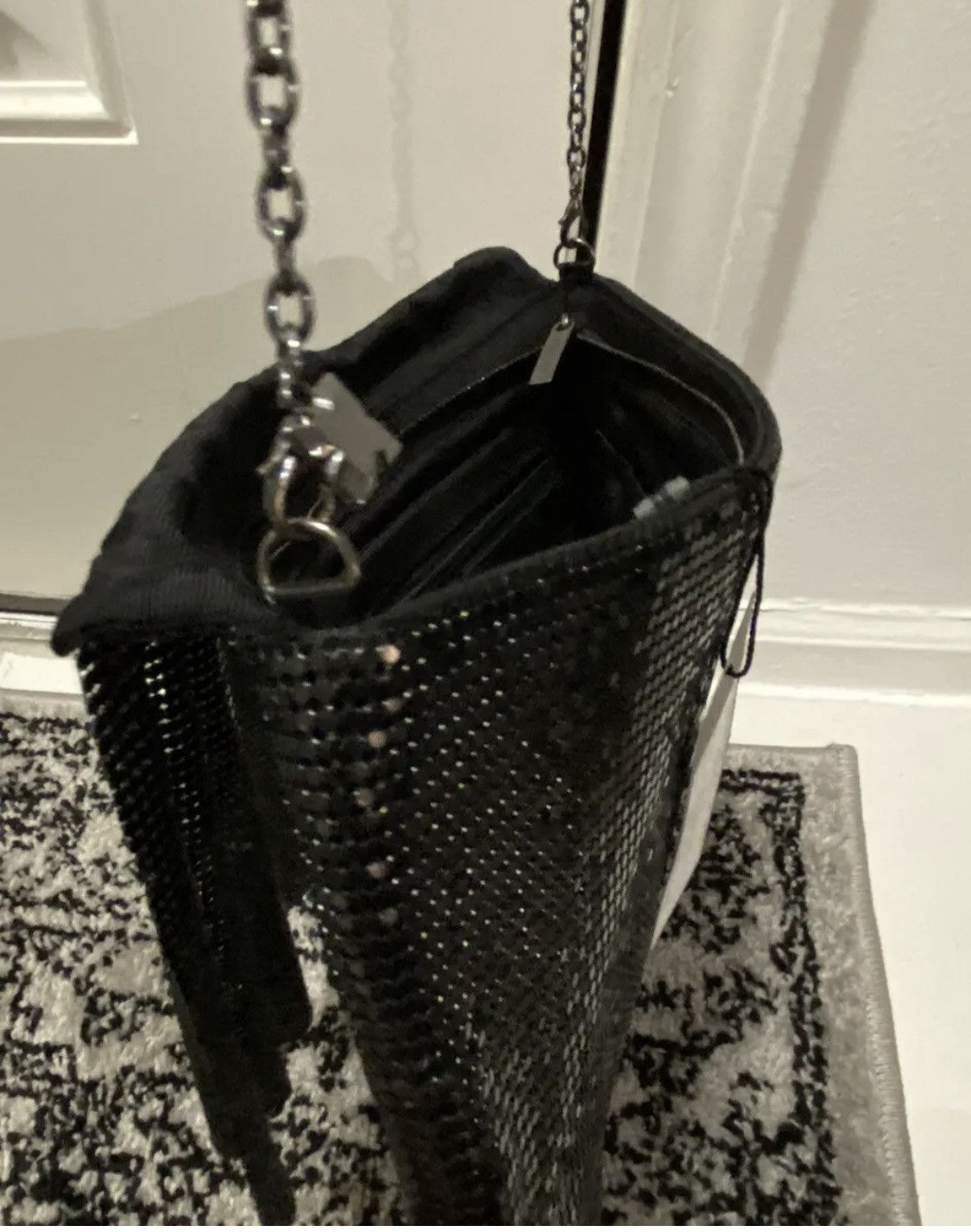 Bcbgmaxazria BCBGMAXAZRIA Abby Black Metallic Mesh Chain Purse NWT Size ONE SIZE - 7 Thumbnail