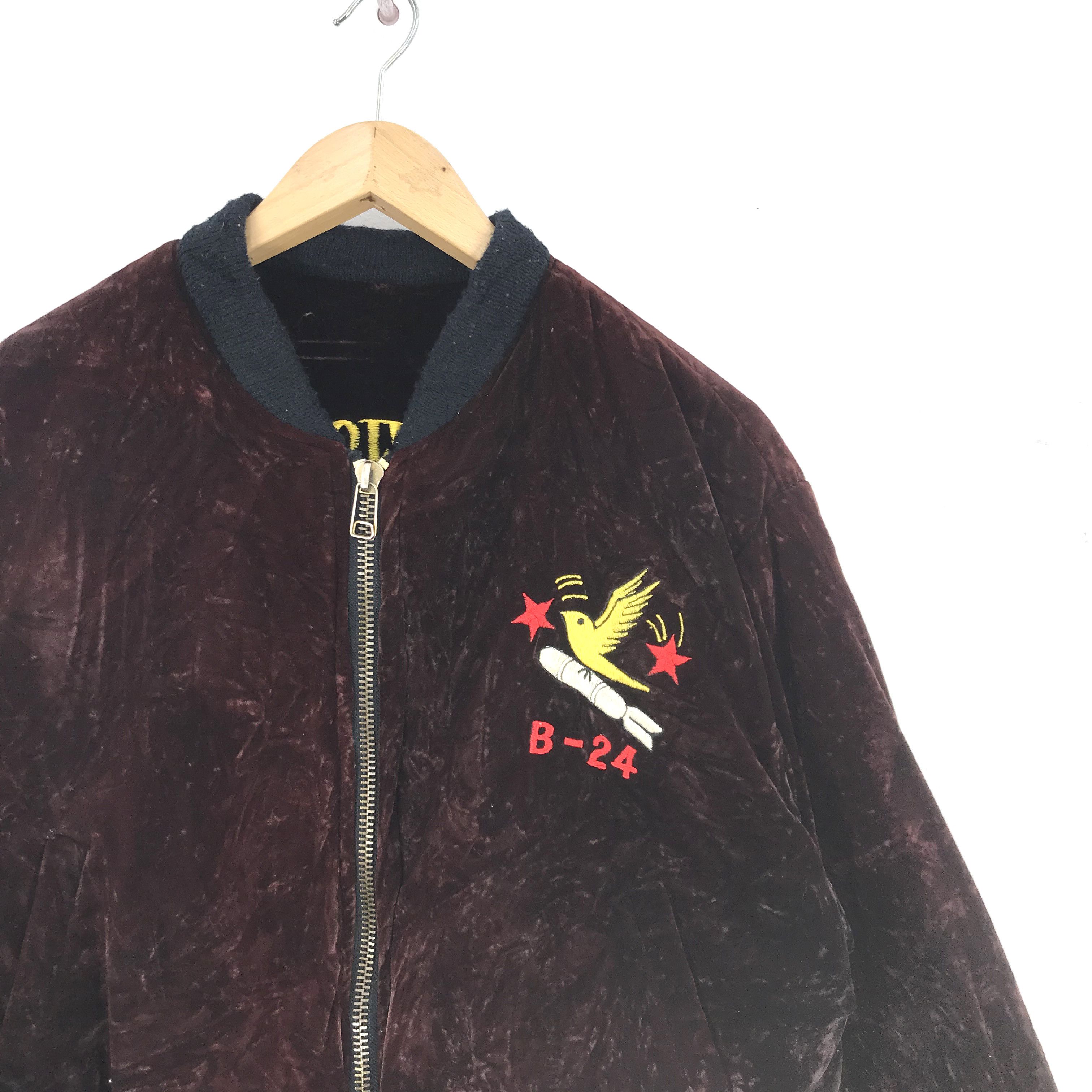 Japanese Brand Vintage Military Velvet Burgandy Reversible Bomber Jacket Size US L / EU 52-54 / 3 - 8 Thumbnail
